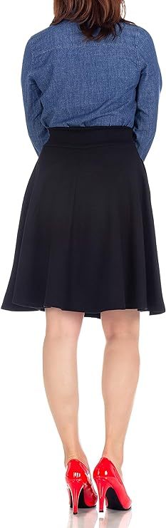 Women's Cotton Blend High Waist Aline Hidden Pockets Full Flared Circle Skater Knee Length Skirt