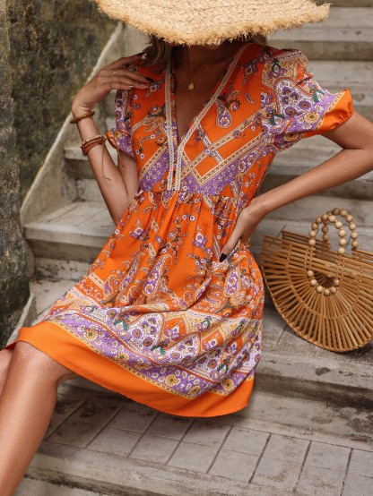 Plus Size Floral Print Cover Up Dress