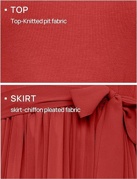 Womens Spring Casual Short Sleeve Midi Dresses 2024 Summer Crew Neck Ribbed Knit Belted Pleated A Line Long Dress