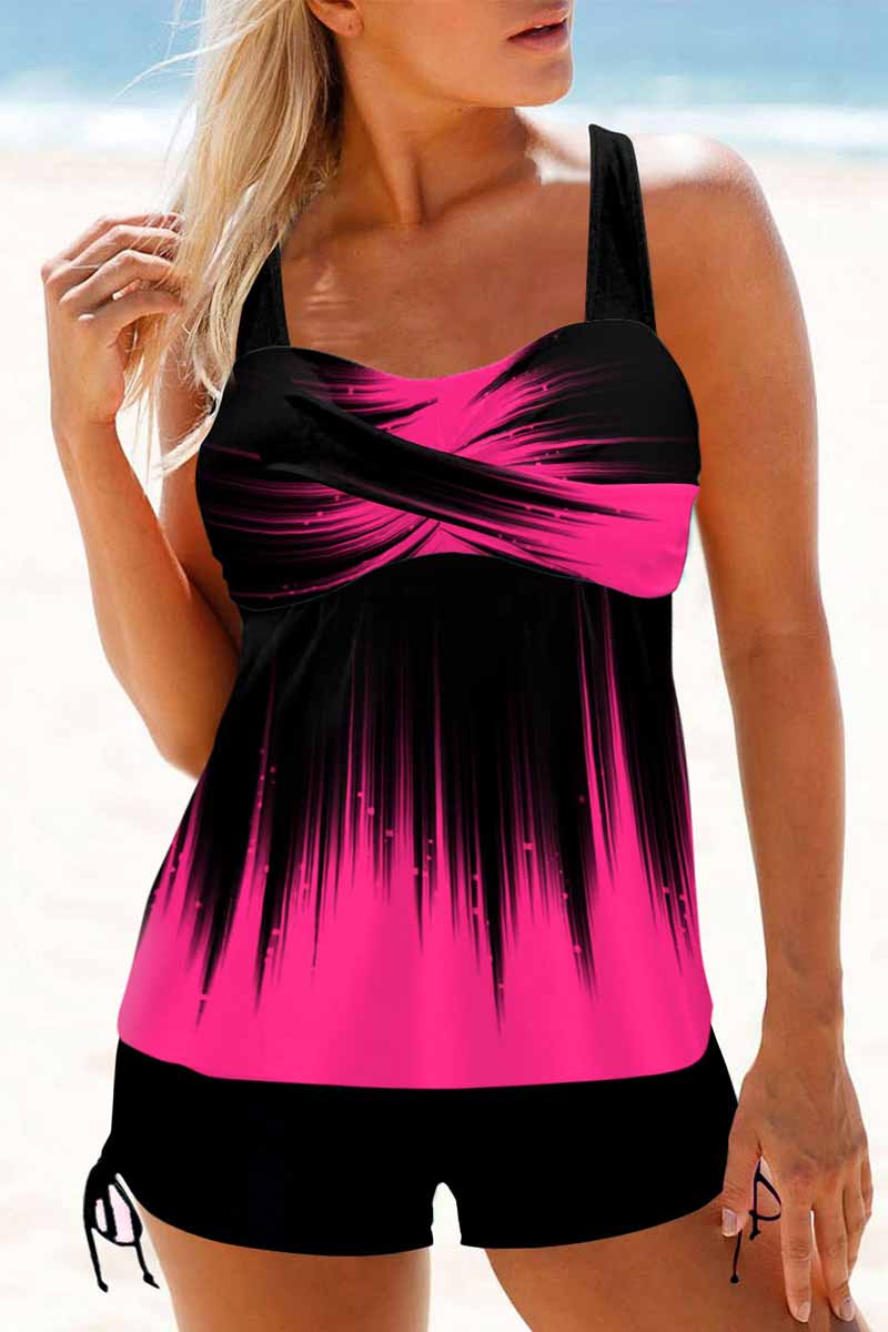CROSS FRONT OMBRE ROSE RED TANKINI SET