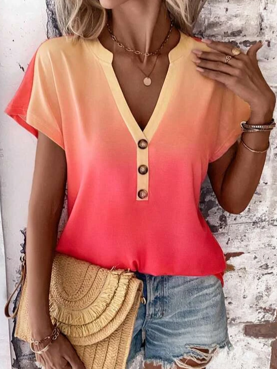 Loose Casual Plain V Neck Shirt