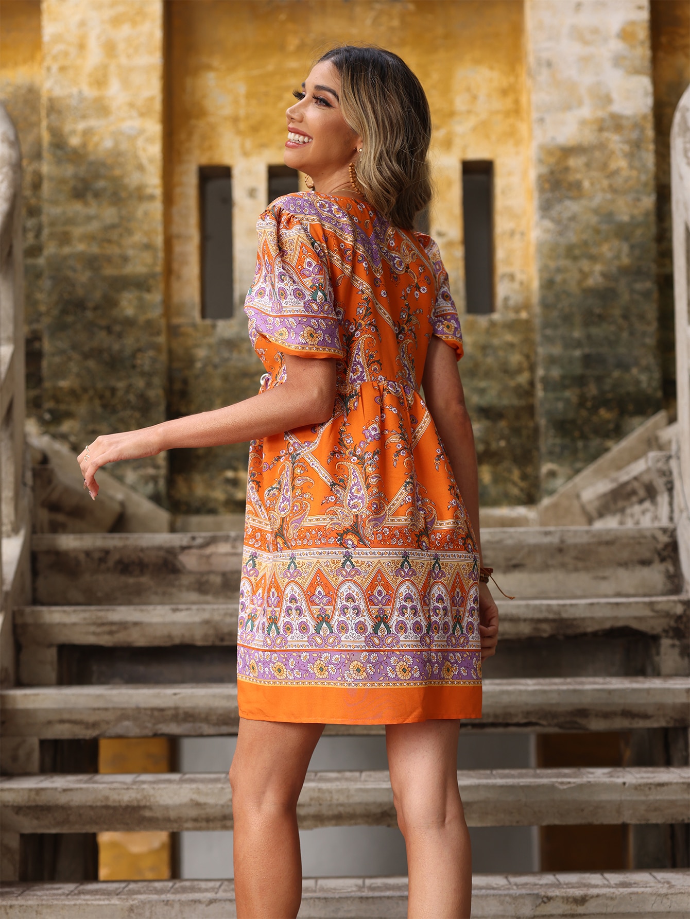 Plus Size Floral Print Cover Up Dress