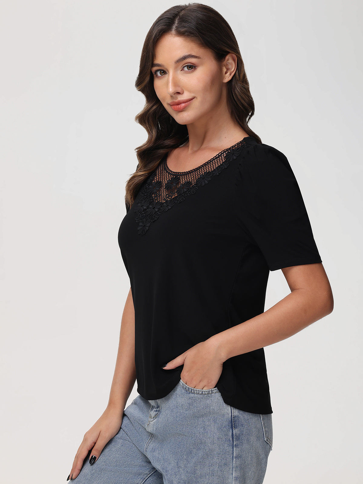 Floral Crochet Sleeve Top