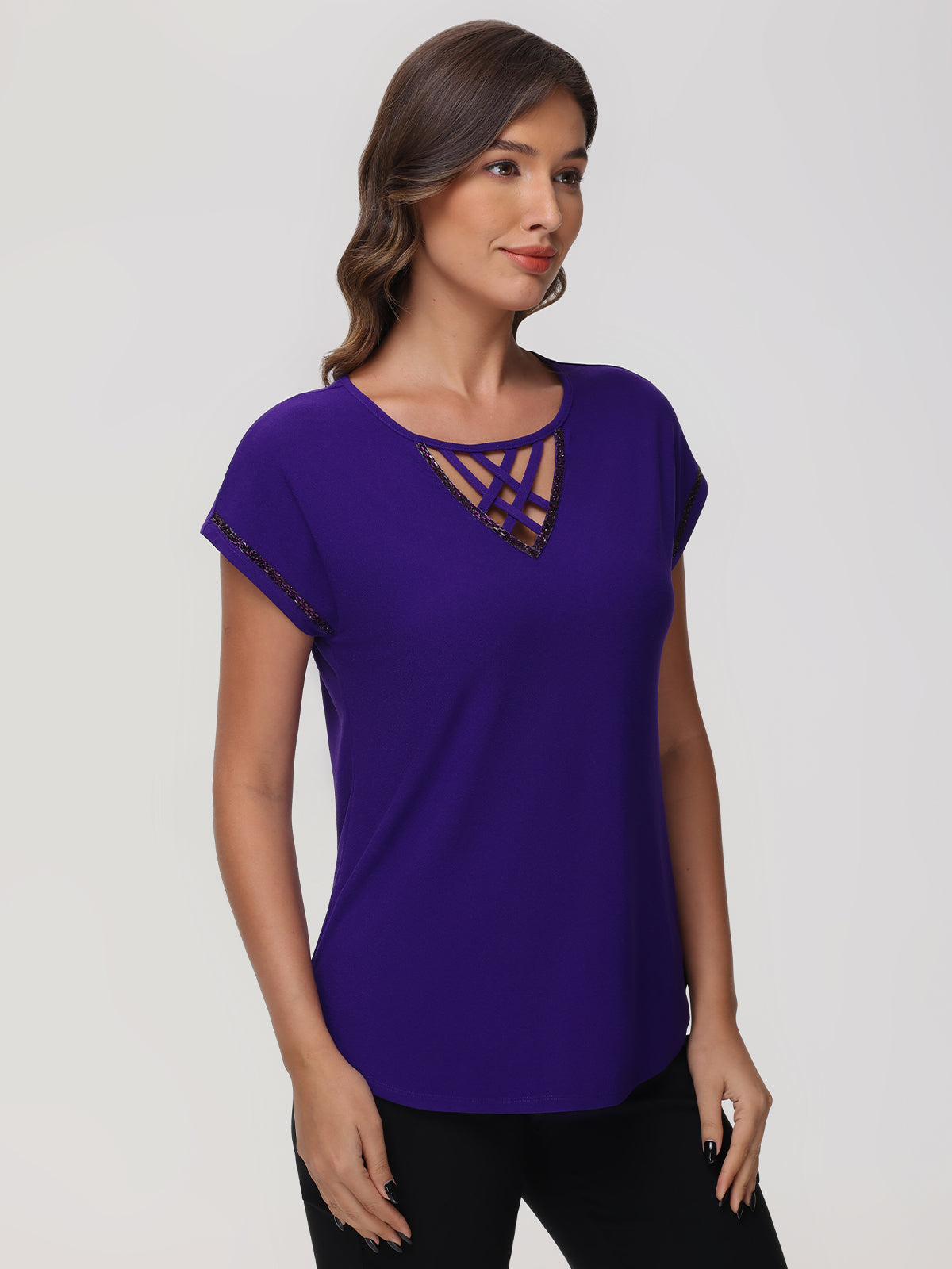 Lace Up Jeweled Dolman Top