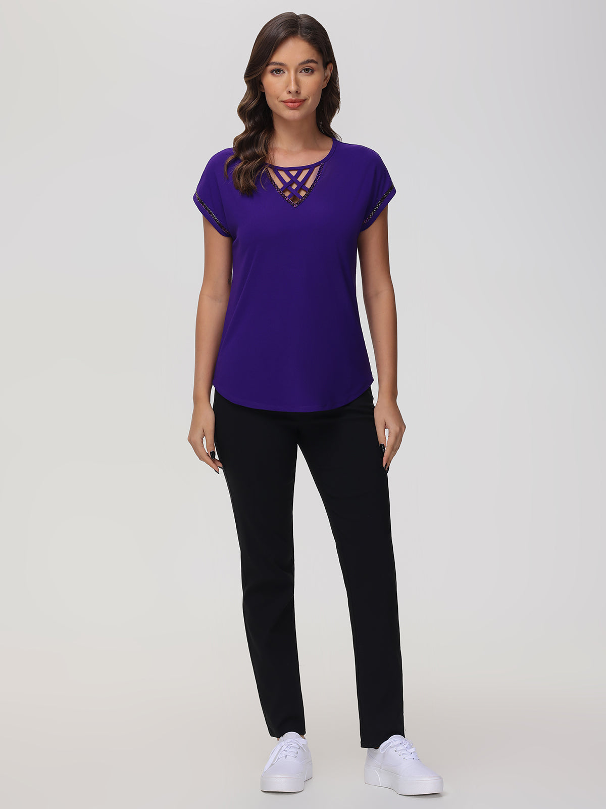 Lace Up Jeweled Dolman Top