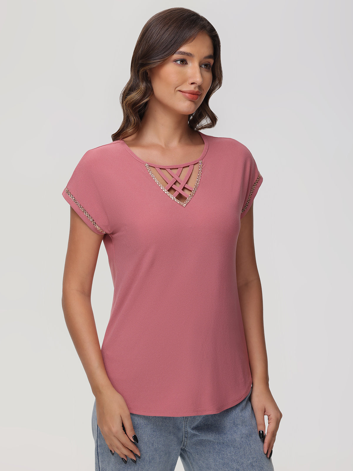 Lace Up Jeweled Dolman Top