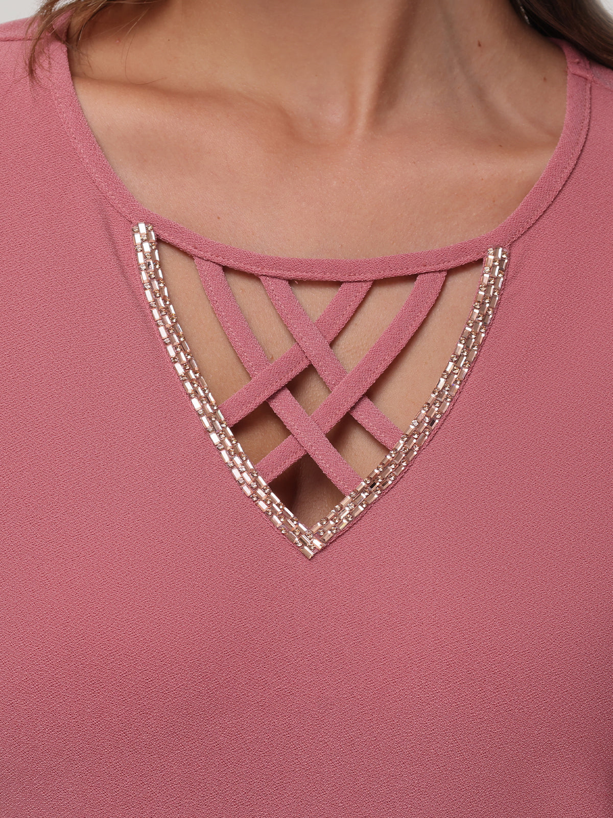 Lace Up Jeweled Dolman Top