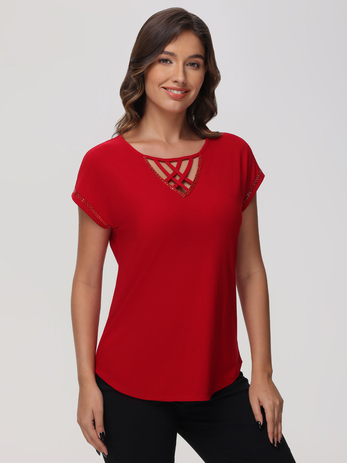 Lace Up Jeweled Dolman Top