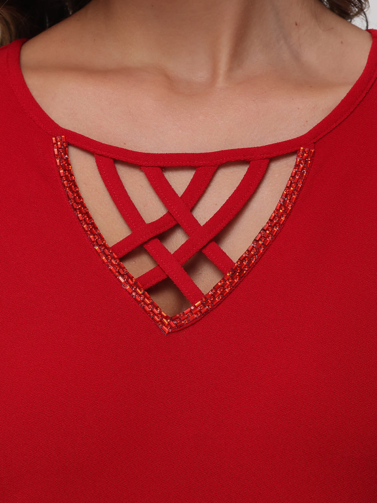 Lace Up Jeweled Dolman Top