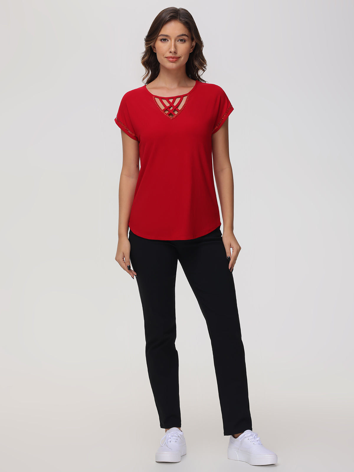 Lace Up Jeweled Dolman Top