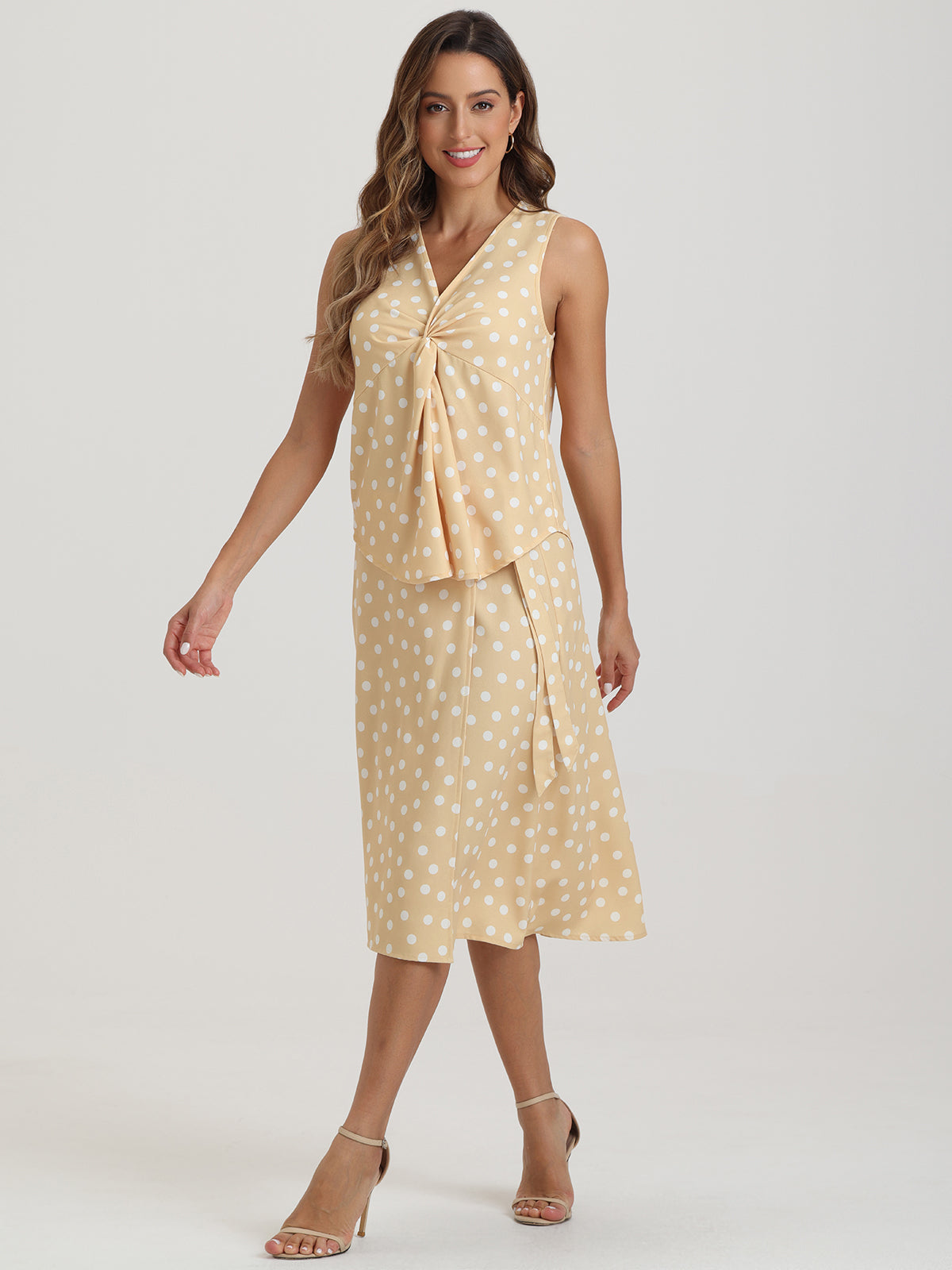 Polka Dot Twist Front Tank Top