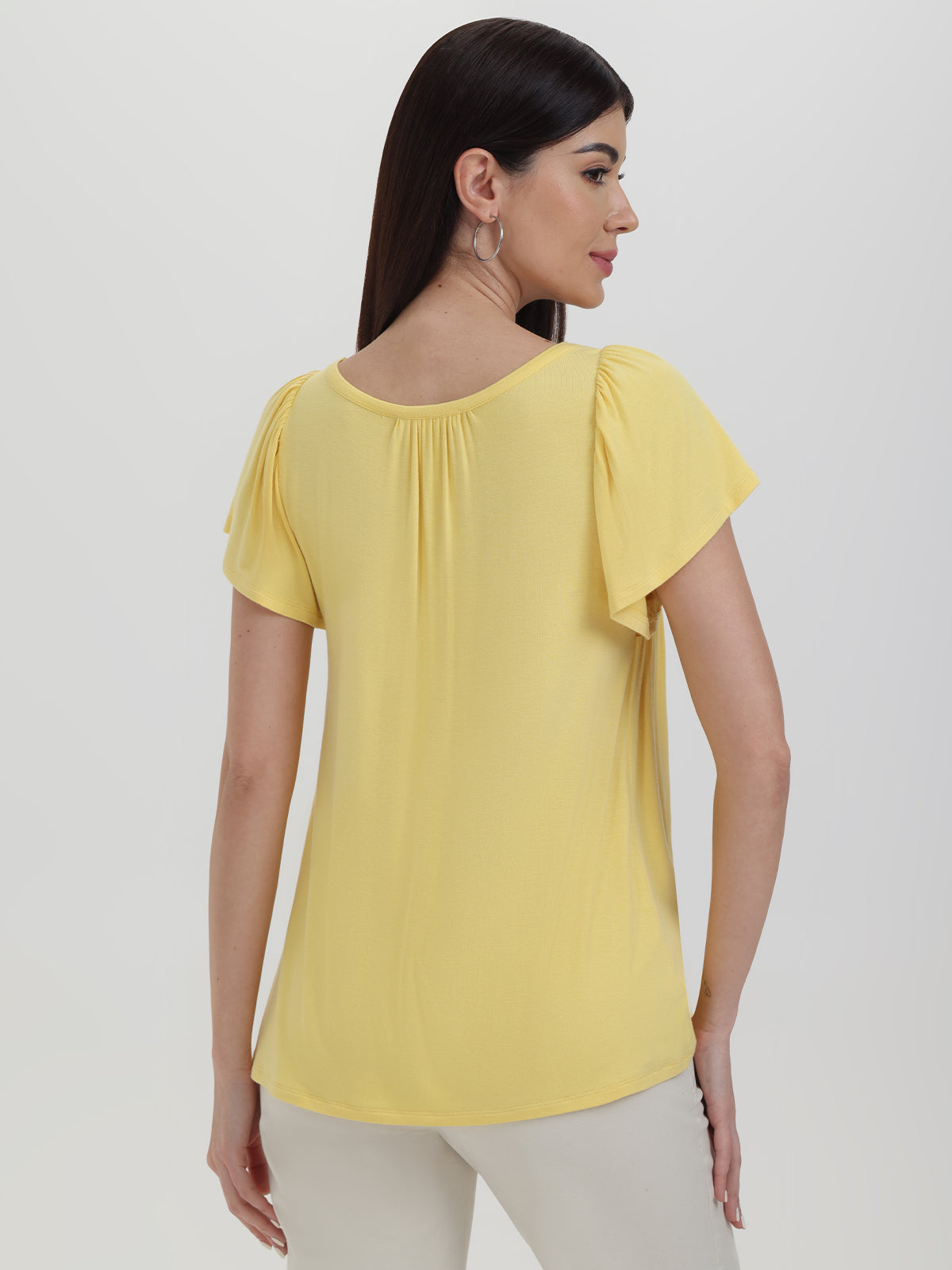 Smocked Flutter Sleeve Knit Top