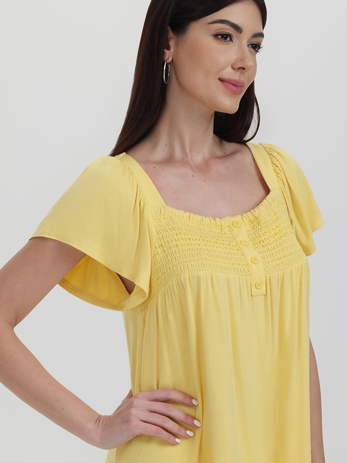 Smocked Flutter Sleeve Knit Top