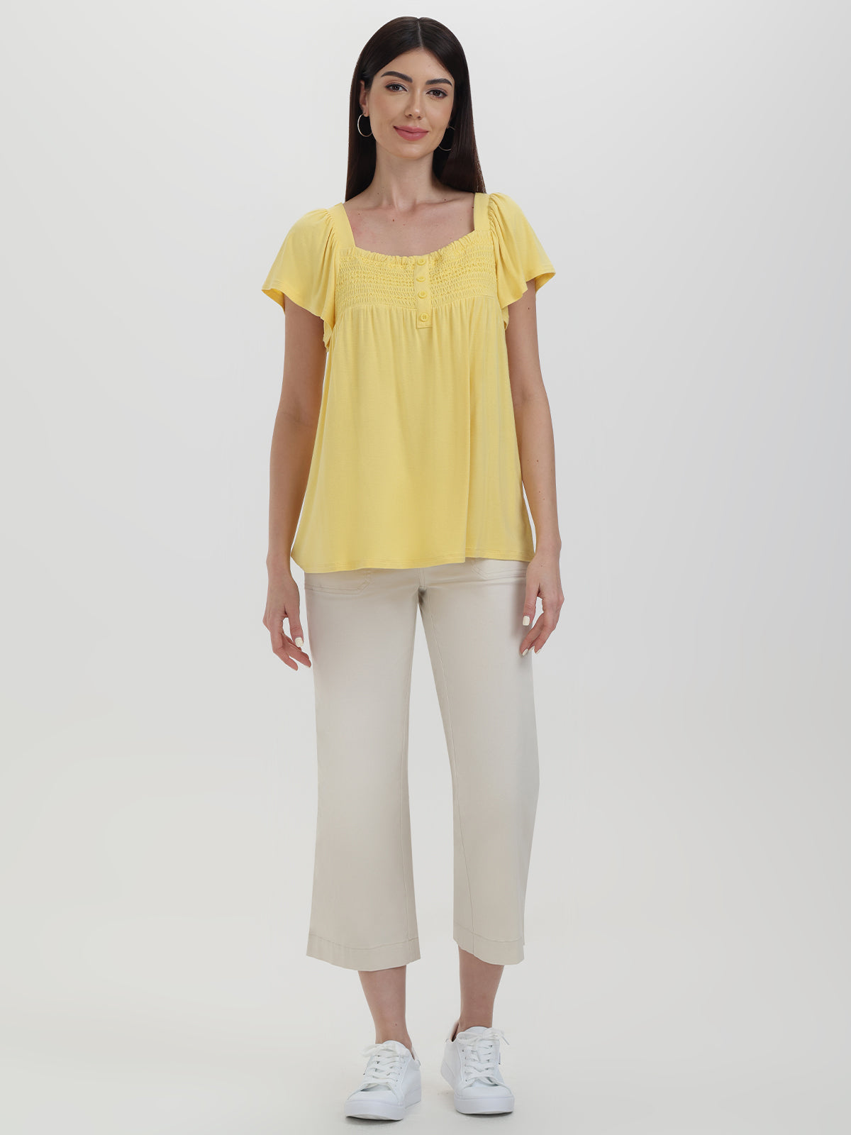 Smocked Flutter Sleeve Knit Top