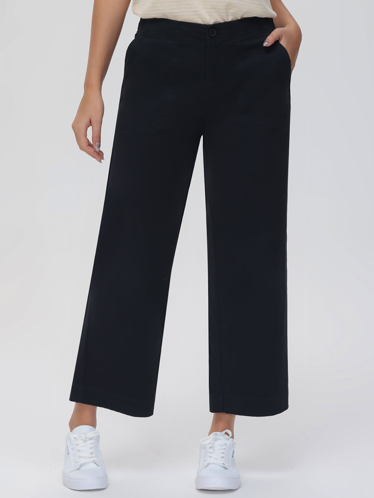 Cropped Twill Wide Leg Pants