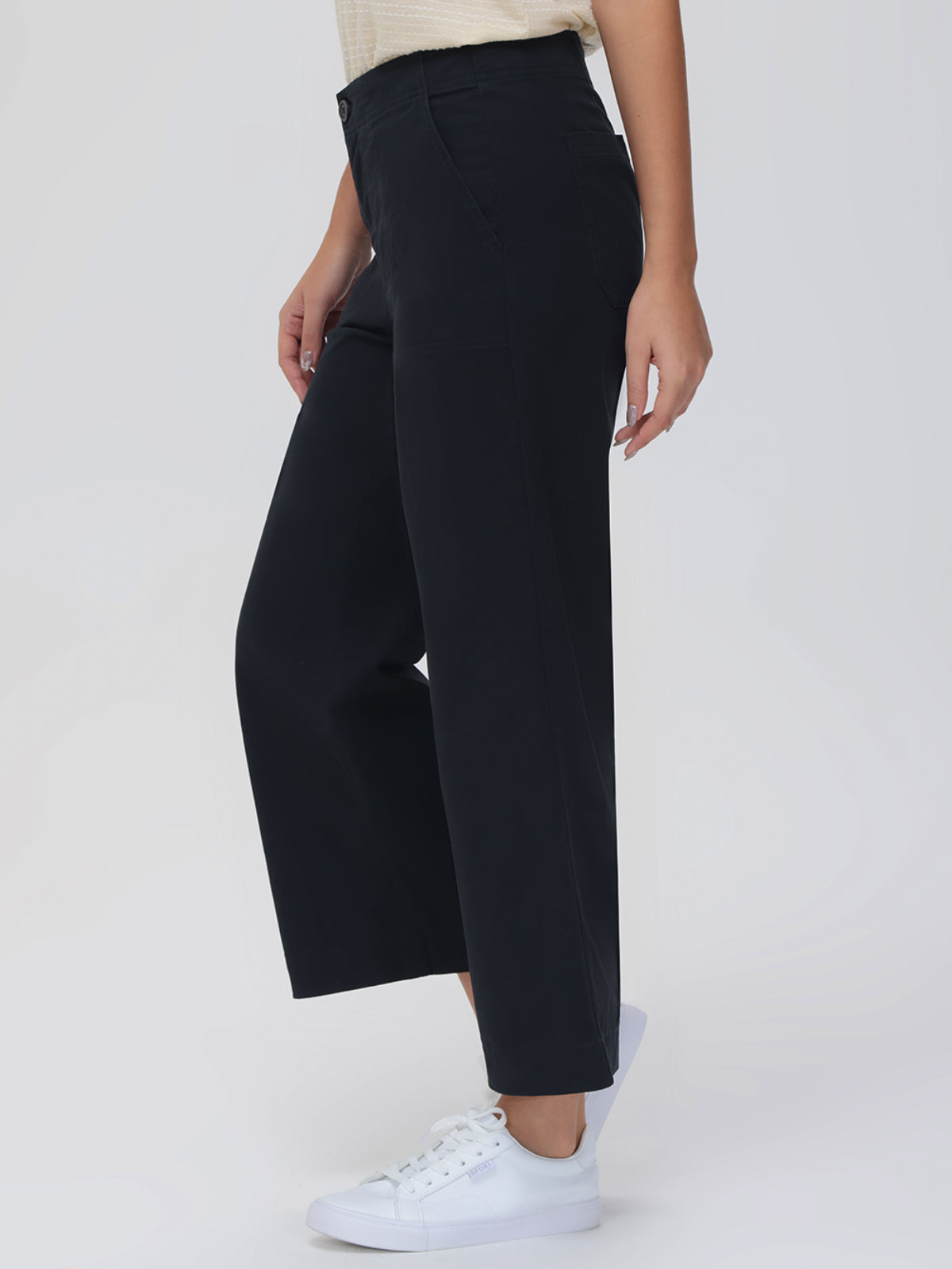 Cropped Twill Wide Leg Pants
