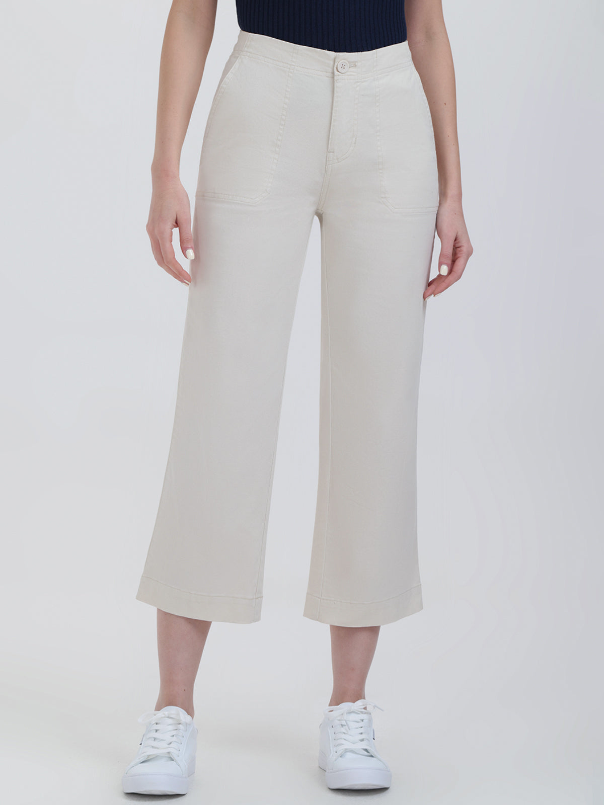 Cropped Twill Wide Leg Pants