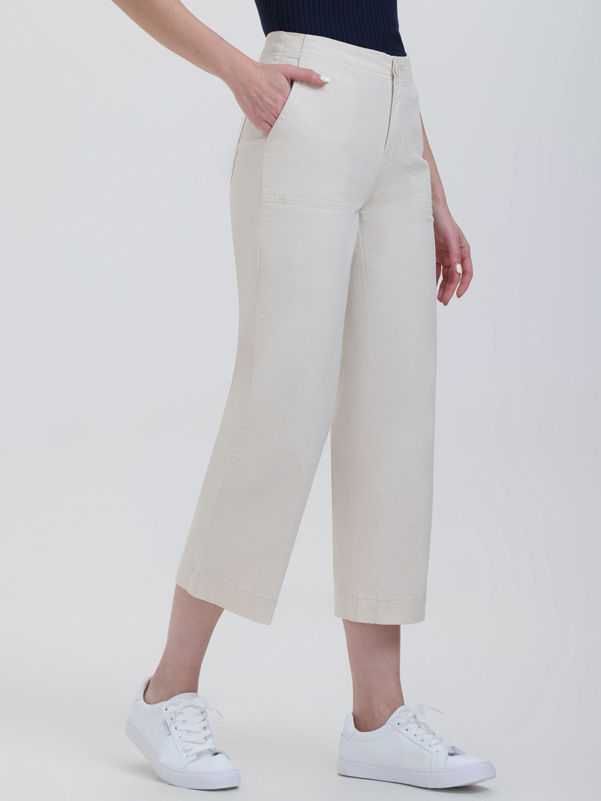Cropped Twill Wide Leg Pants