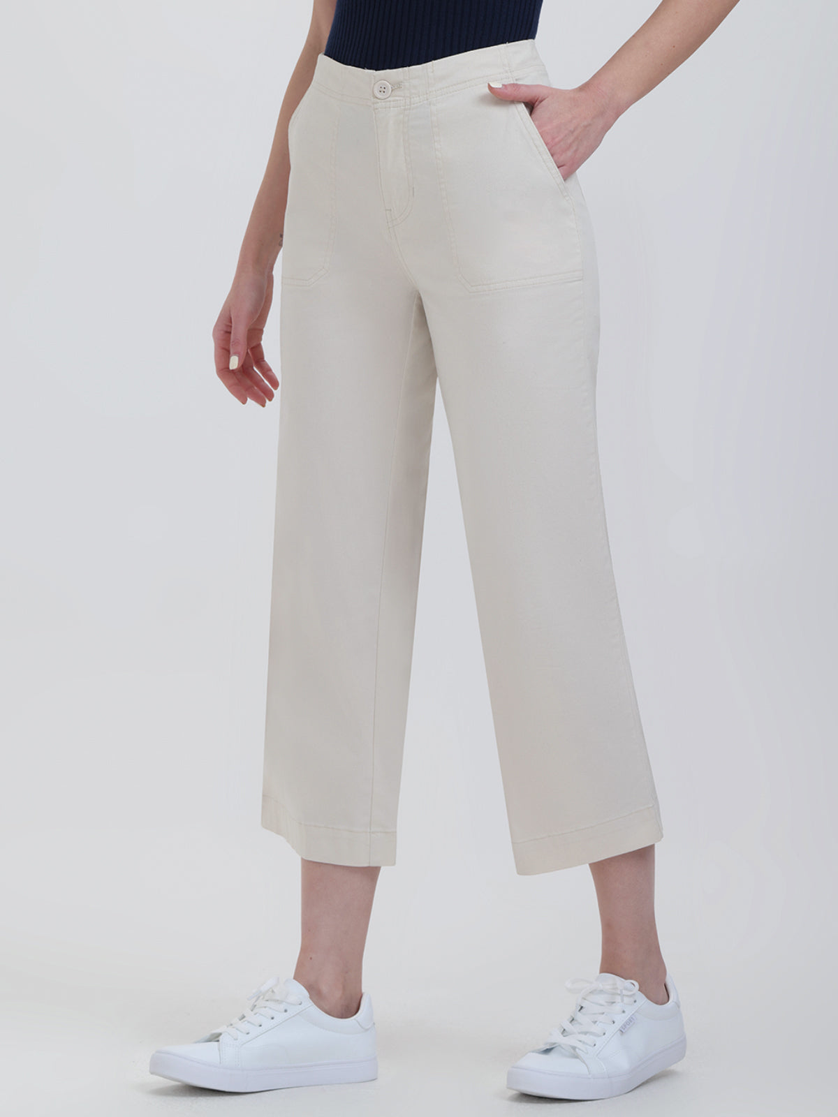 Cropped Twill Wide Leg Pants