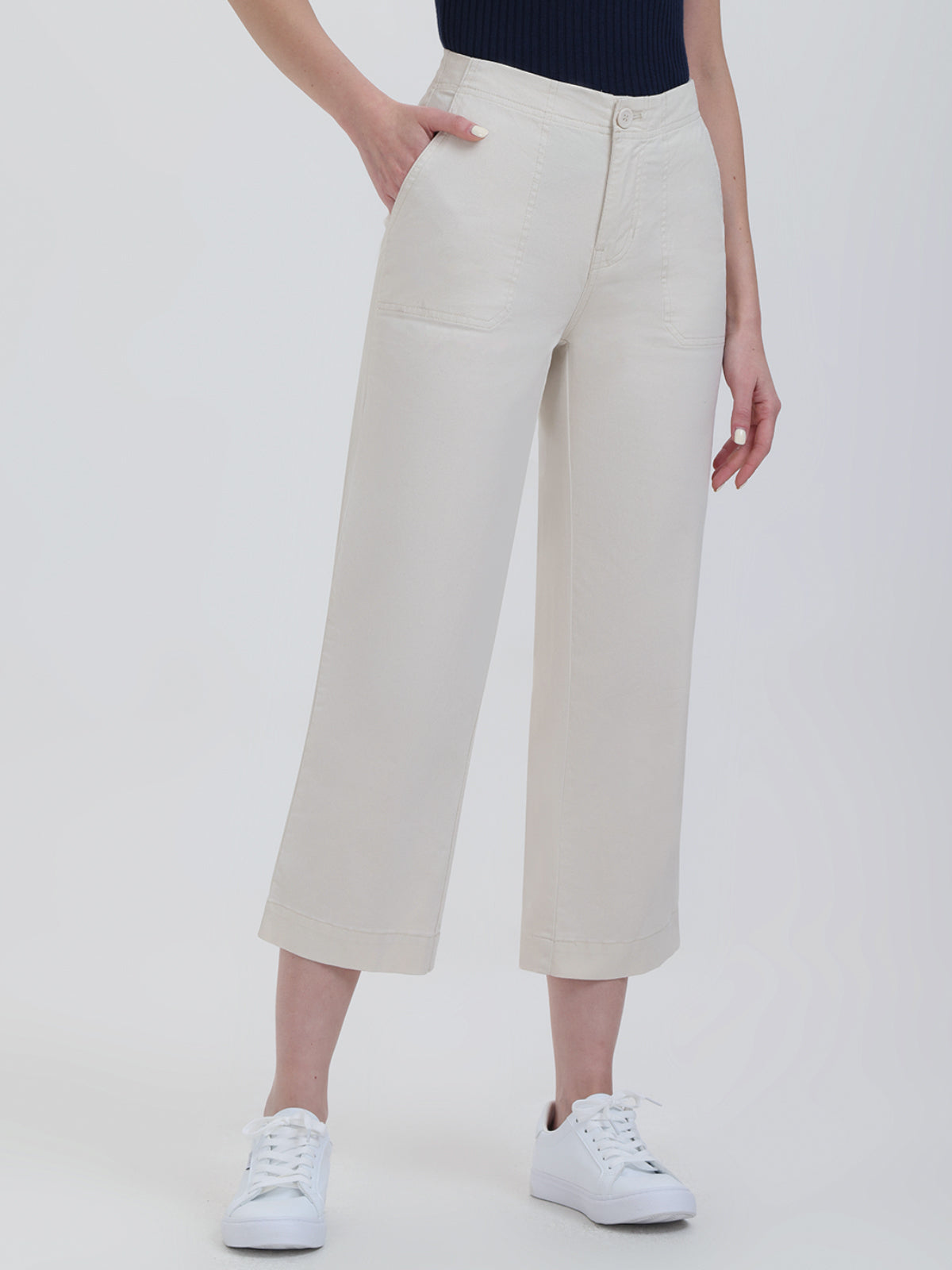 Cropped Twill Wide Leg Pants