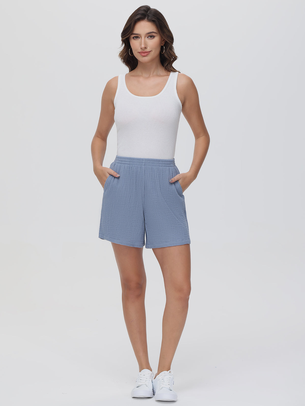 Cotton Crinkle Mid Rise Short Bottom