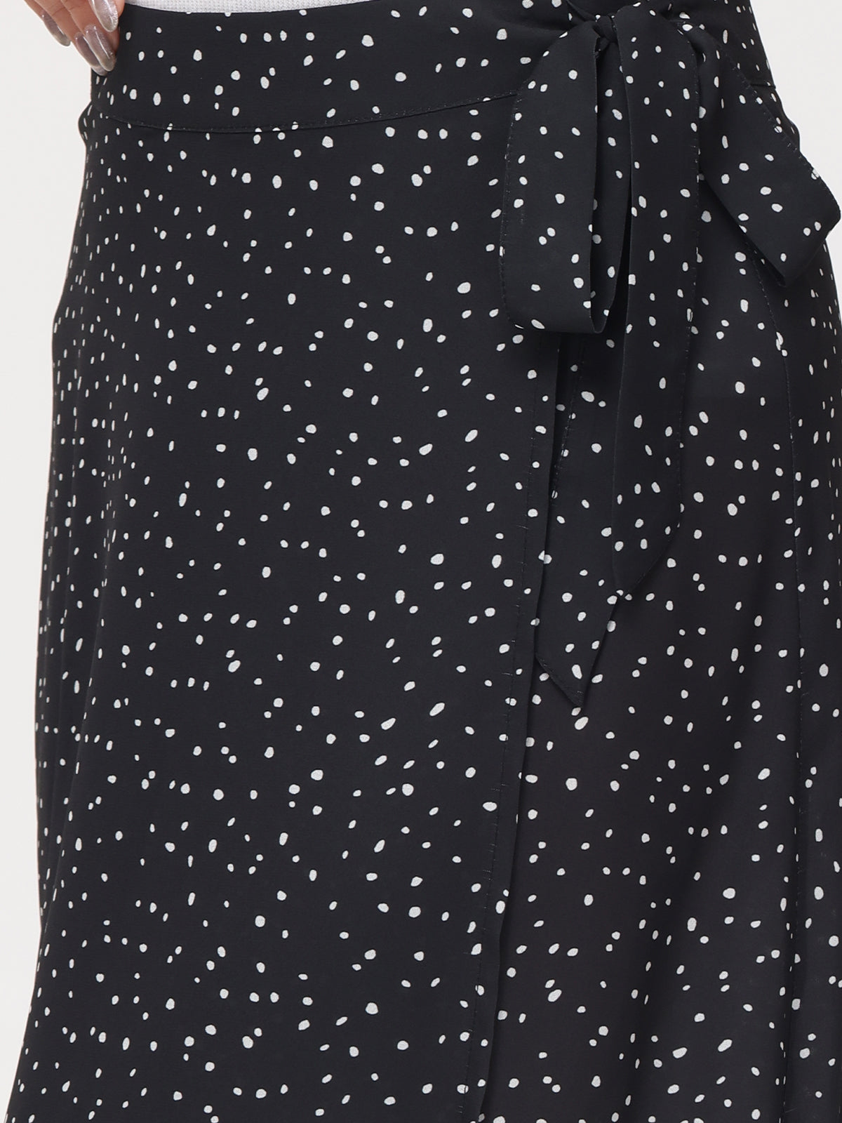 Mini Polka Dot Faux Wrap Midi Skirt