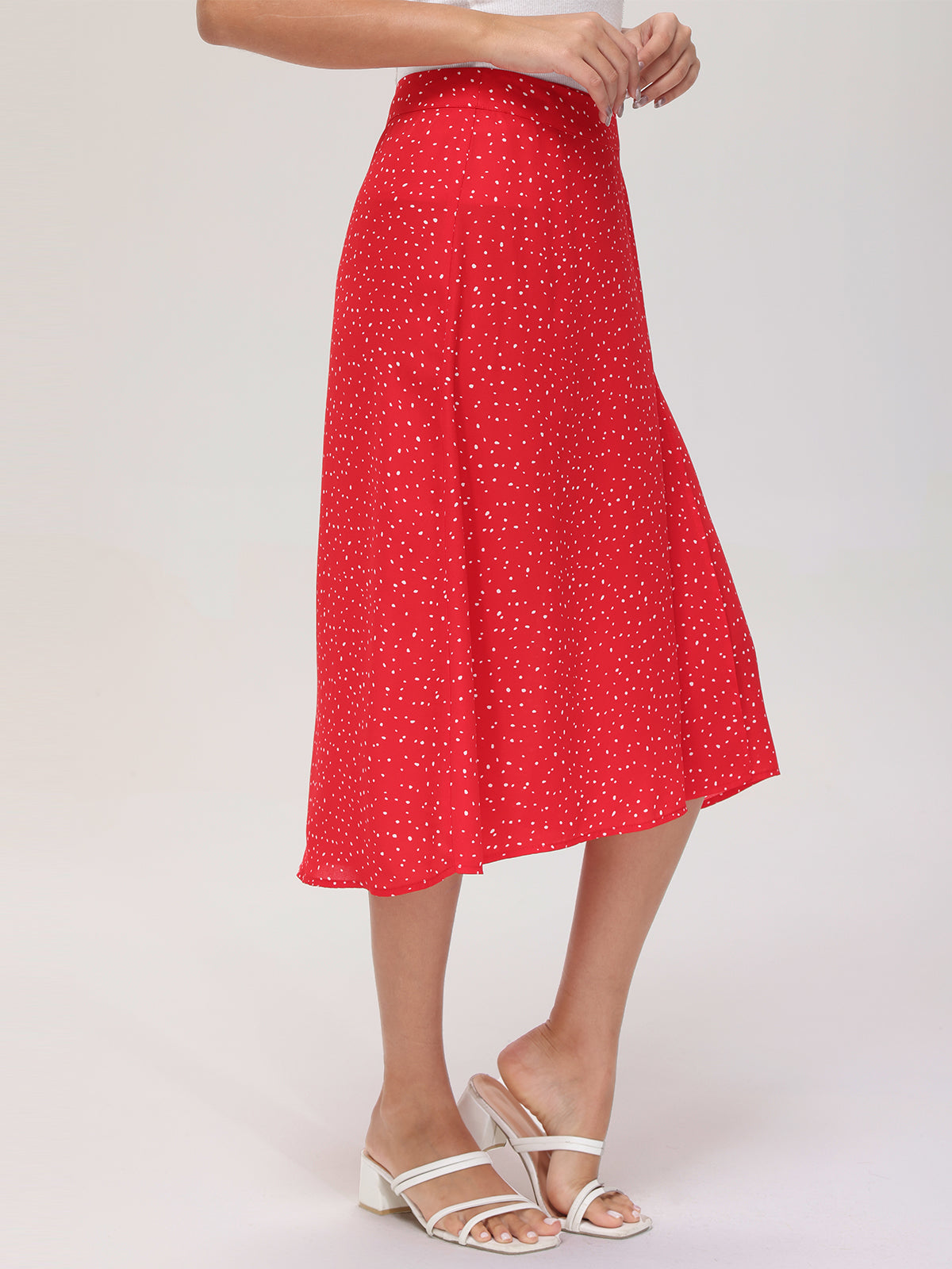 Mini Polka Dot Faux Wrap Midi Skirt