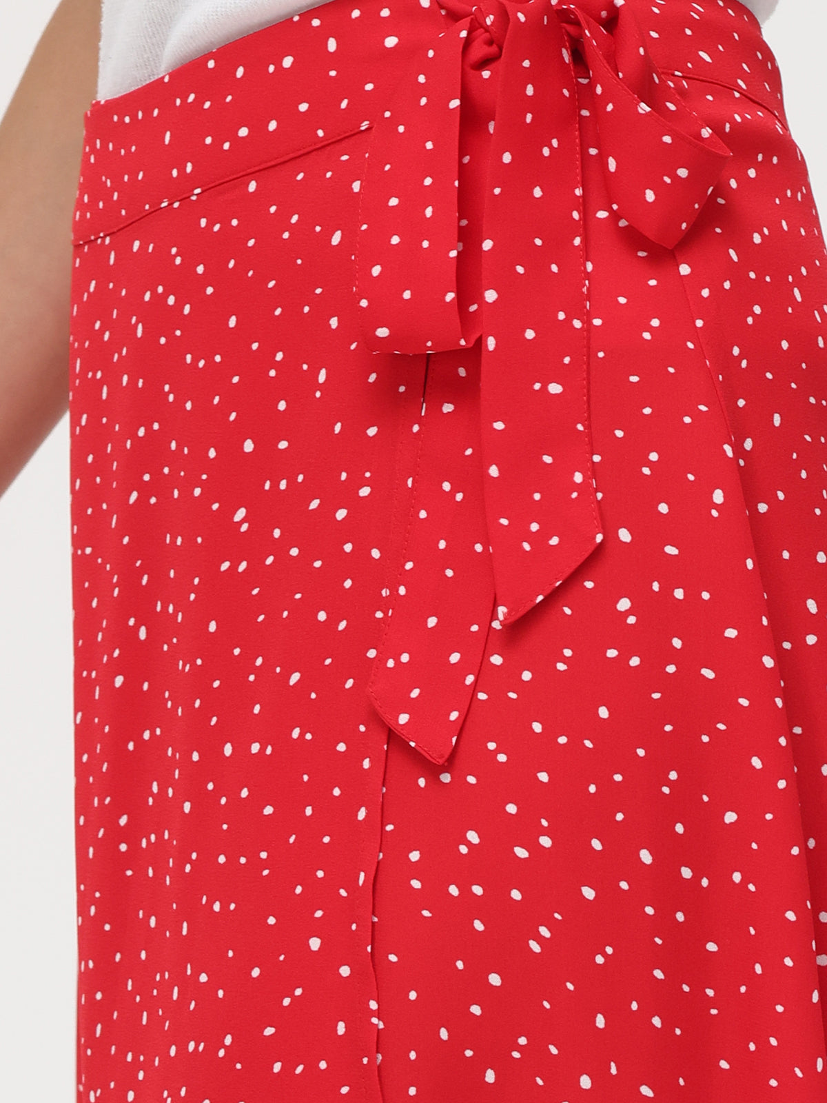 Mini Polka Dot Faux Wrap Midi Skirt