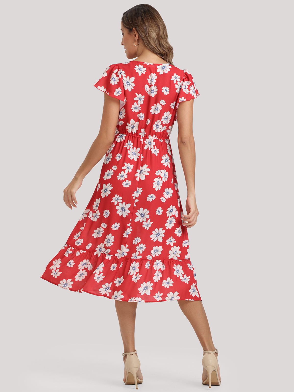 Floral Flutter Sleeve Midi Dress