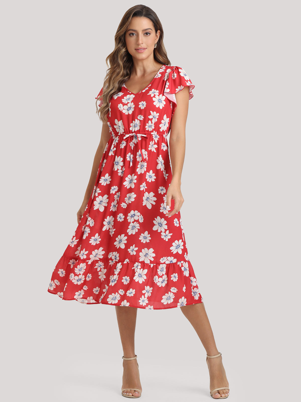 Floral Flutter Sleeve Midi Dress