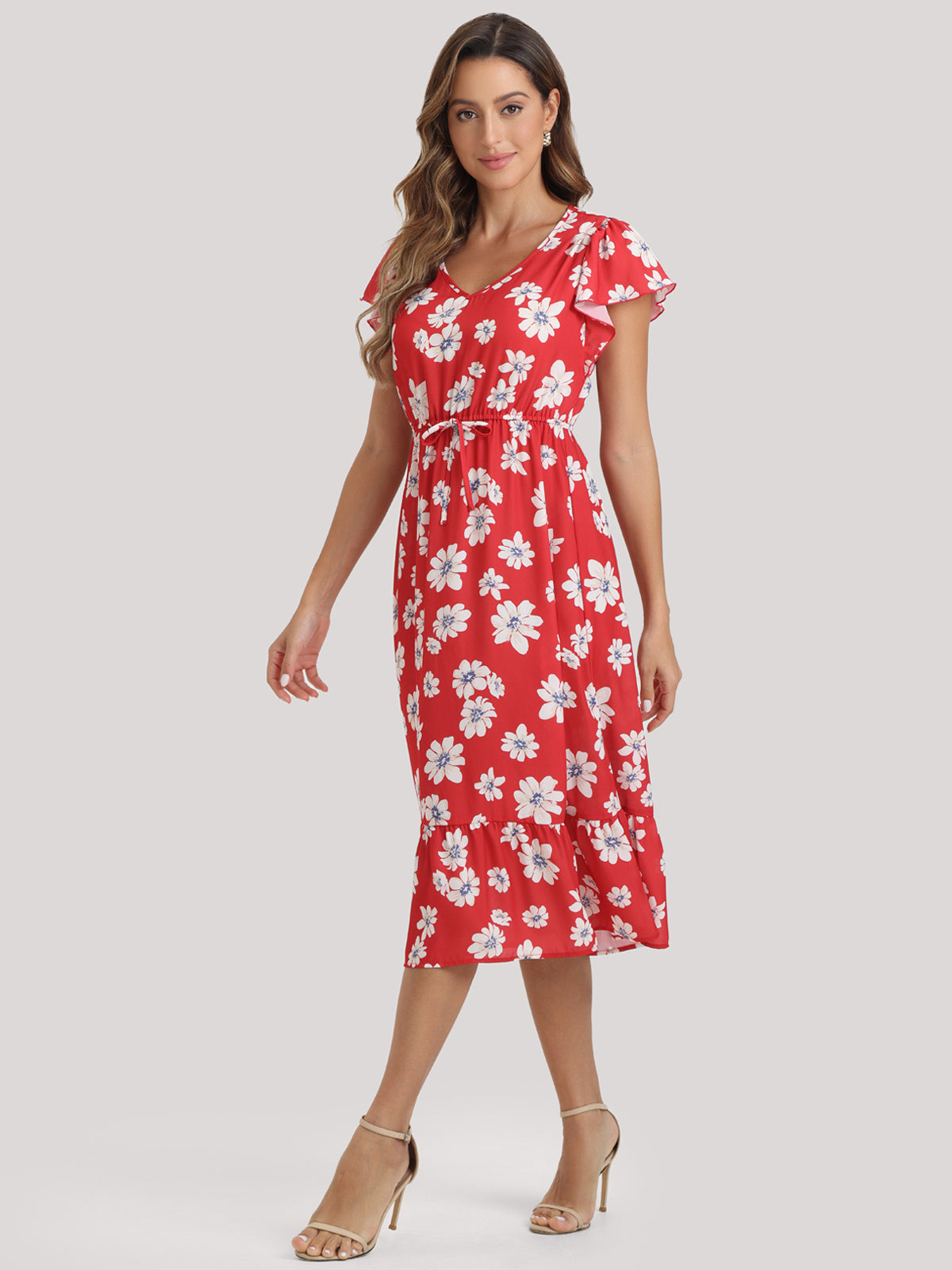 Floral Flutter Sleeve Midi Dress