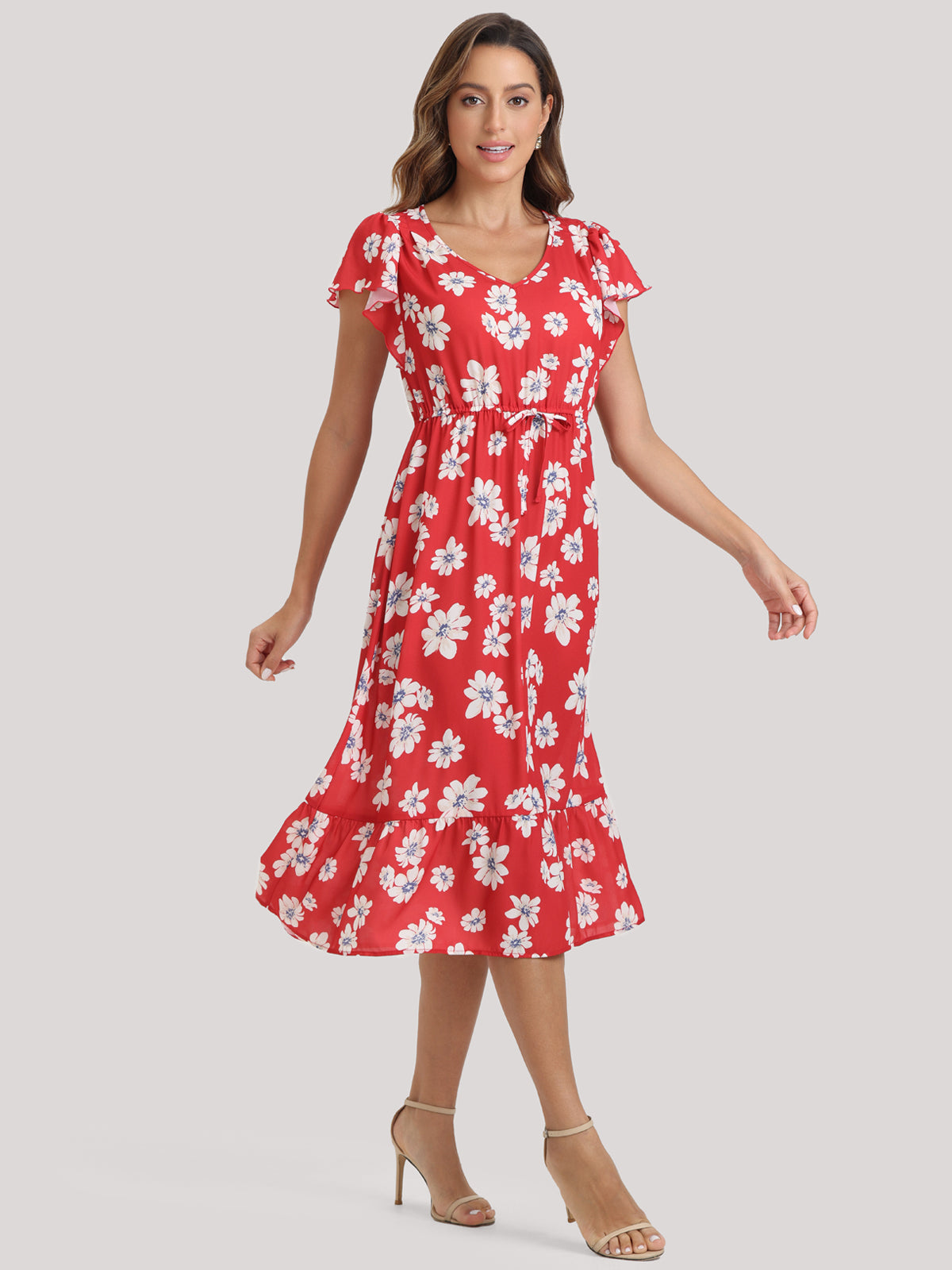 Floral Flutter Sleeve Midi Dress