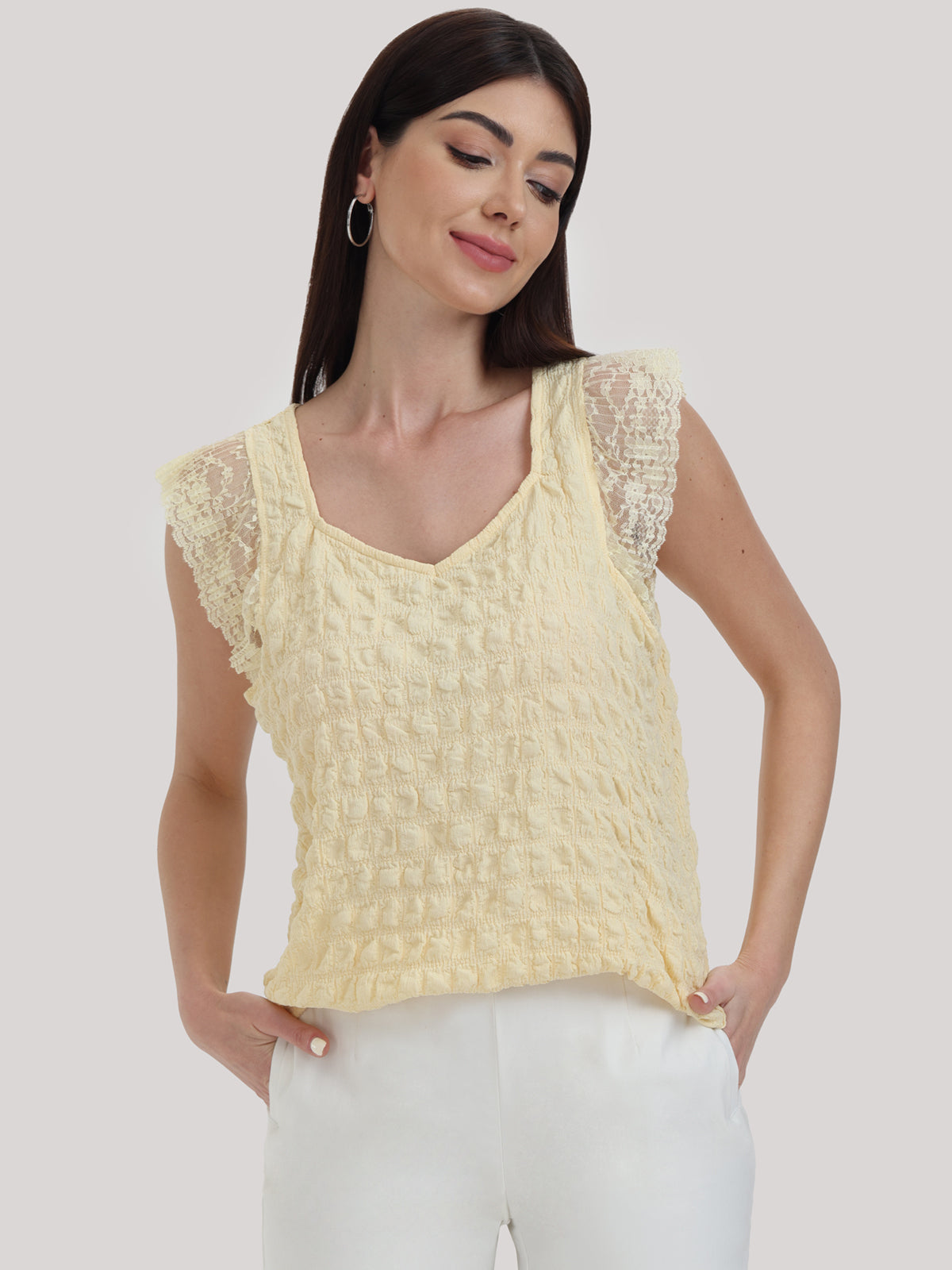 Lace Sleeve Sweetheart Neck Top