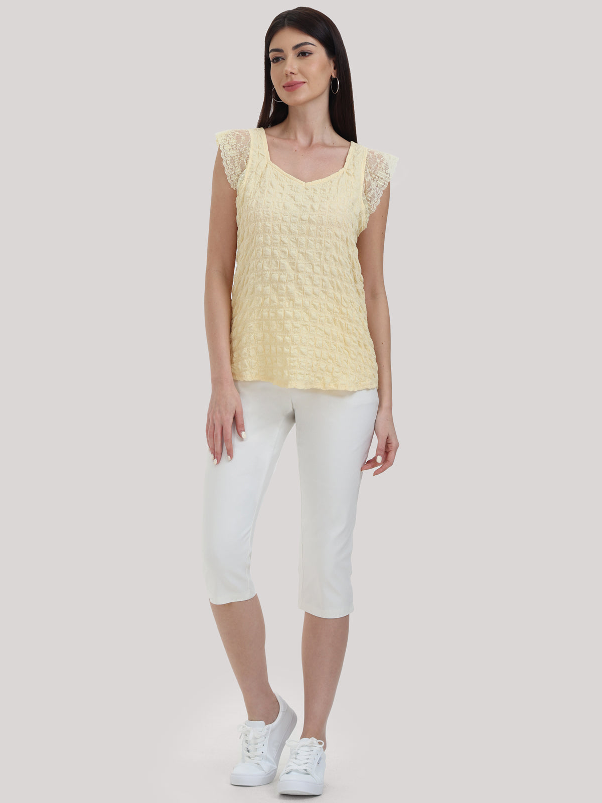 Lace Sleeve Sweetheart Neck Top