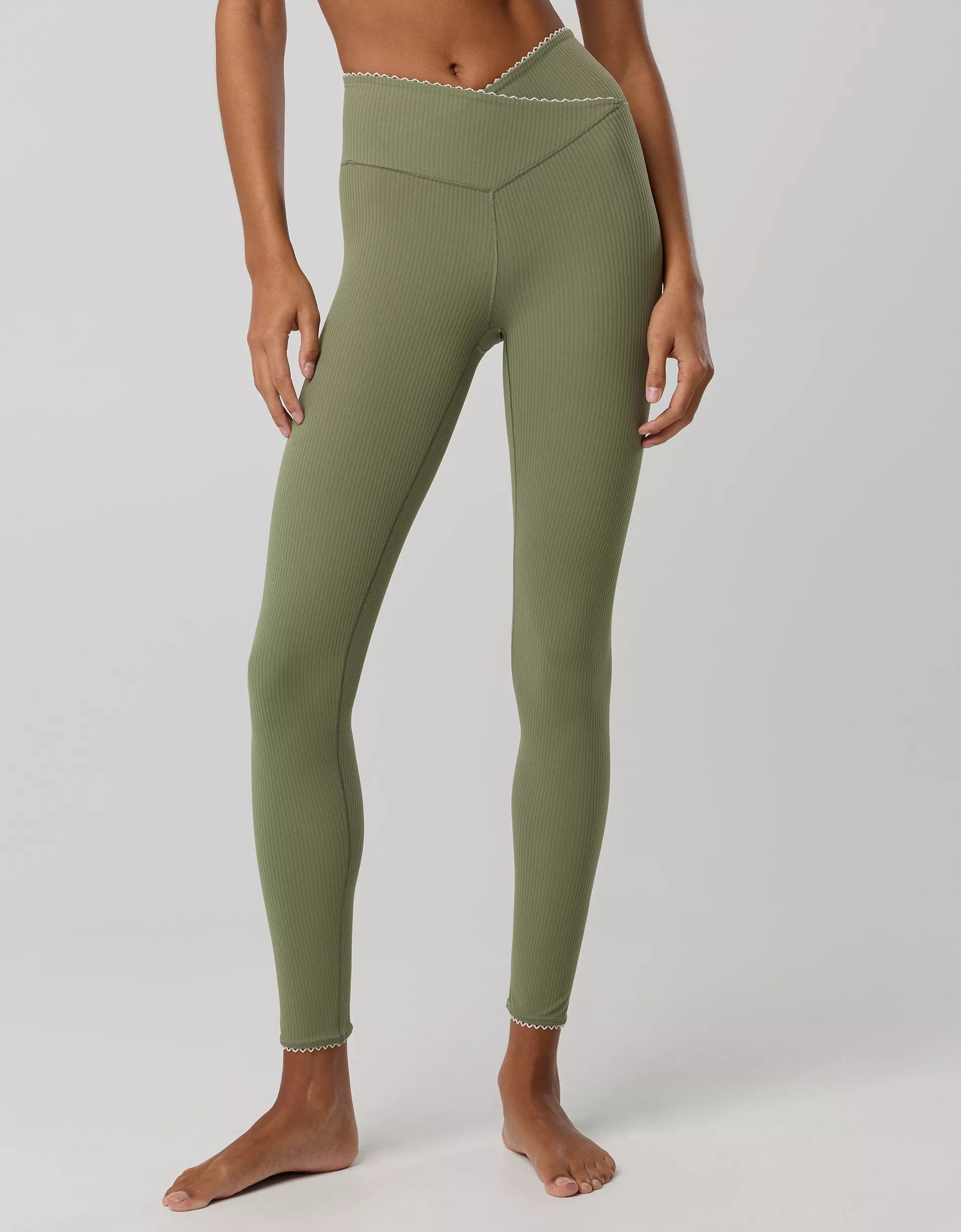 Rib Picot Sports Bra Crossover Legging Set (Buy 2 Free Shipping)