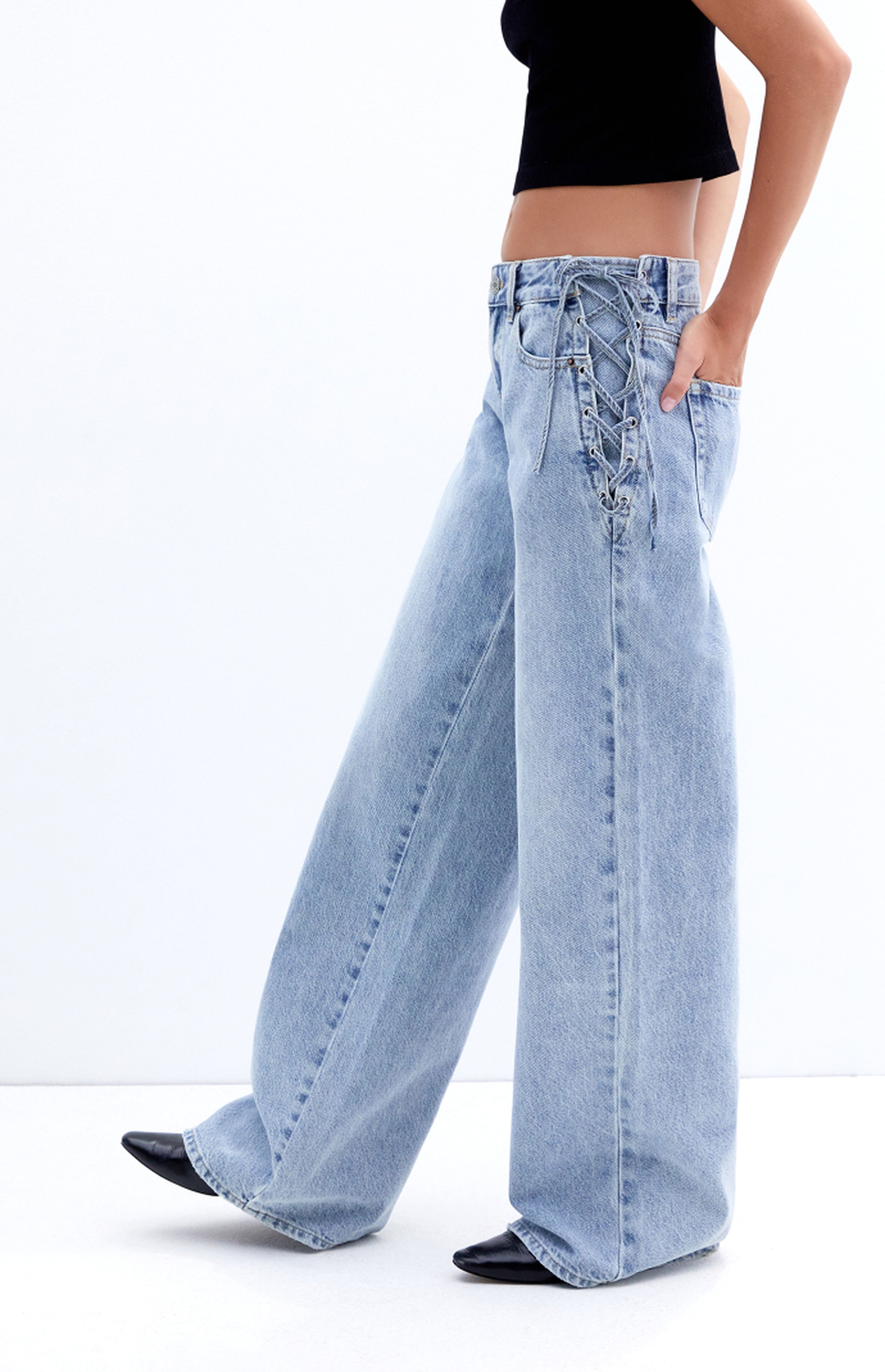  Low Rise Lace-Up Side Baggy Jeans (Buy 2 Free Shipping)