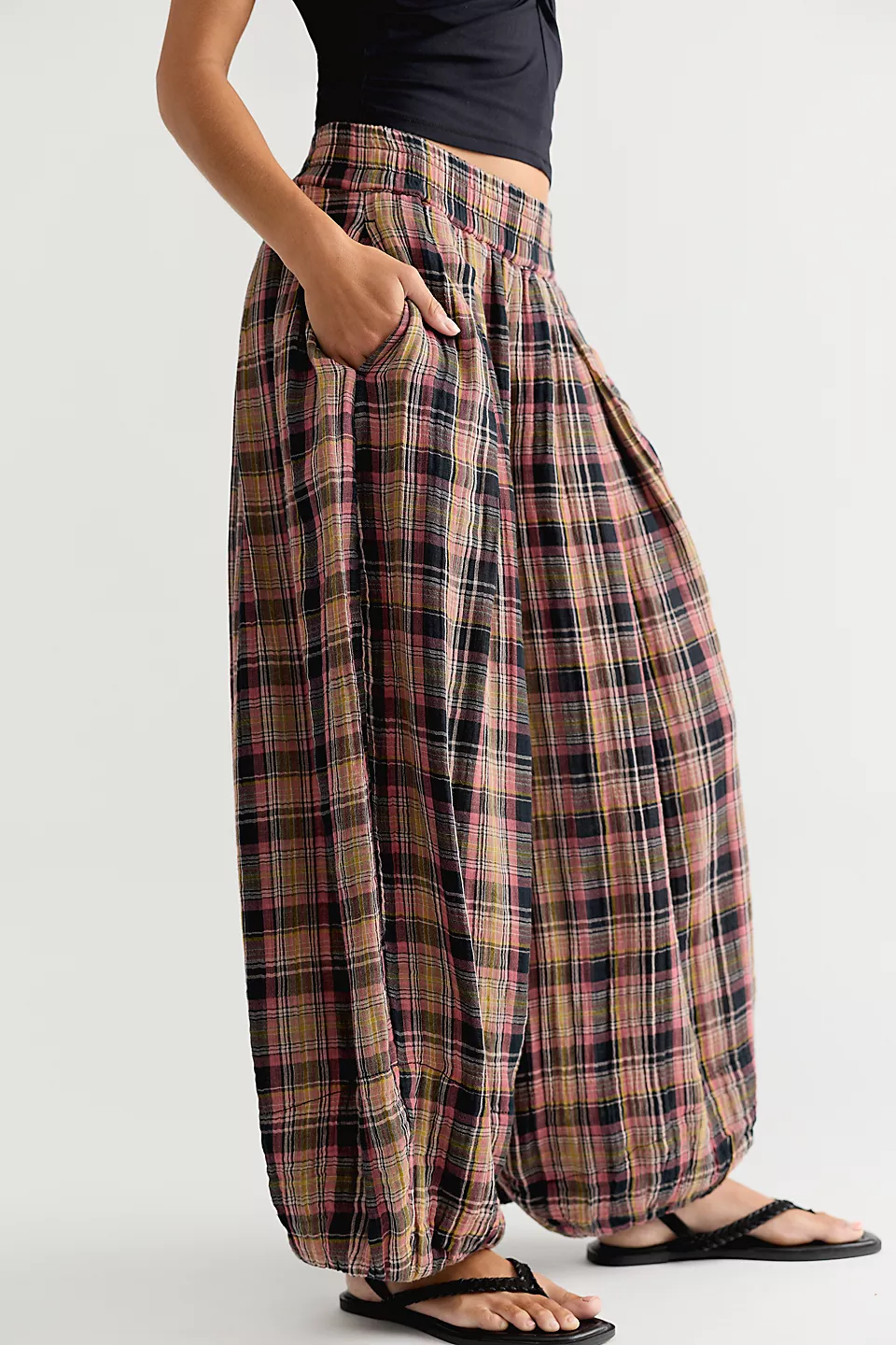 Moonflower Plaid Pull-On Balloon Pants (Buy 2 Free Shipping)