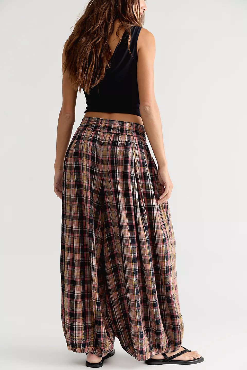 Moonflower Plaid Pull-On Balloon Pants (Buy 2 Free Shipping)