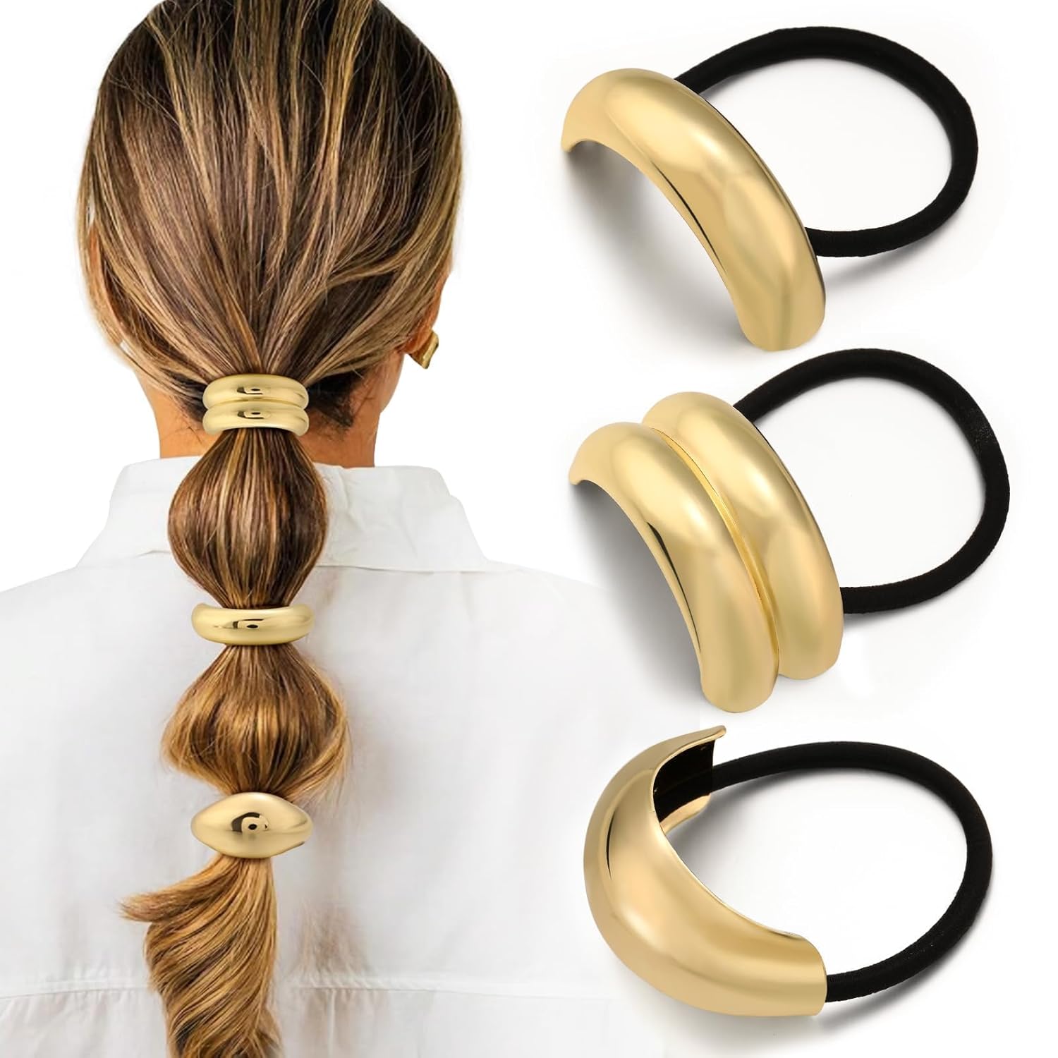 GIFTS FOR LOVED ONES??Glossy Gold Hair Cuffs Metal Hair Tie