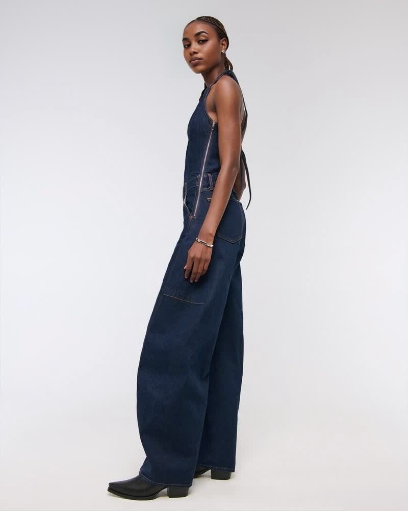 Halter Barrel Denim Jumpsuit(Buy 2 Free Shipping)