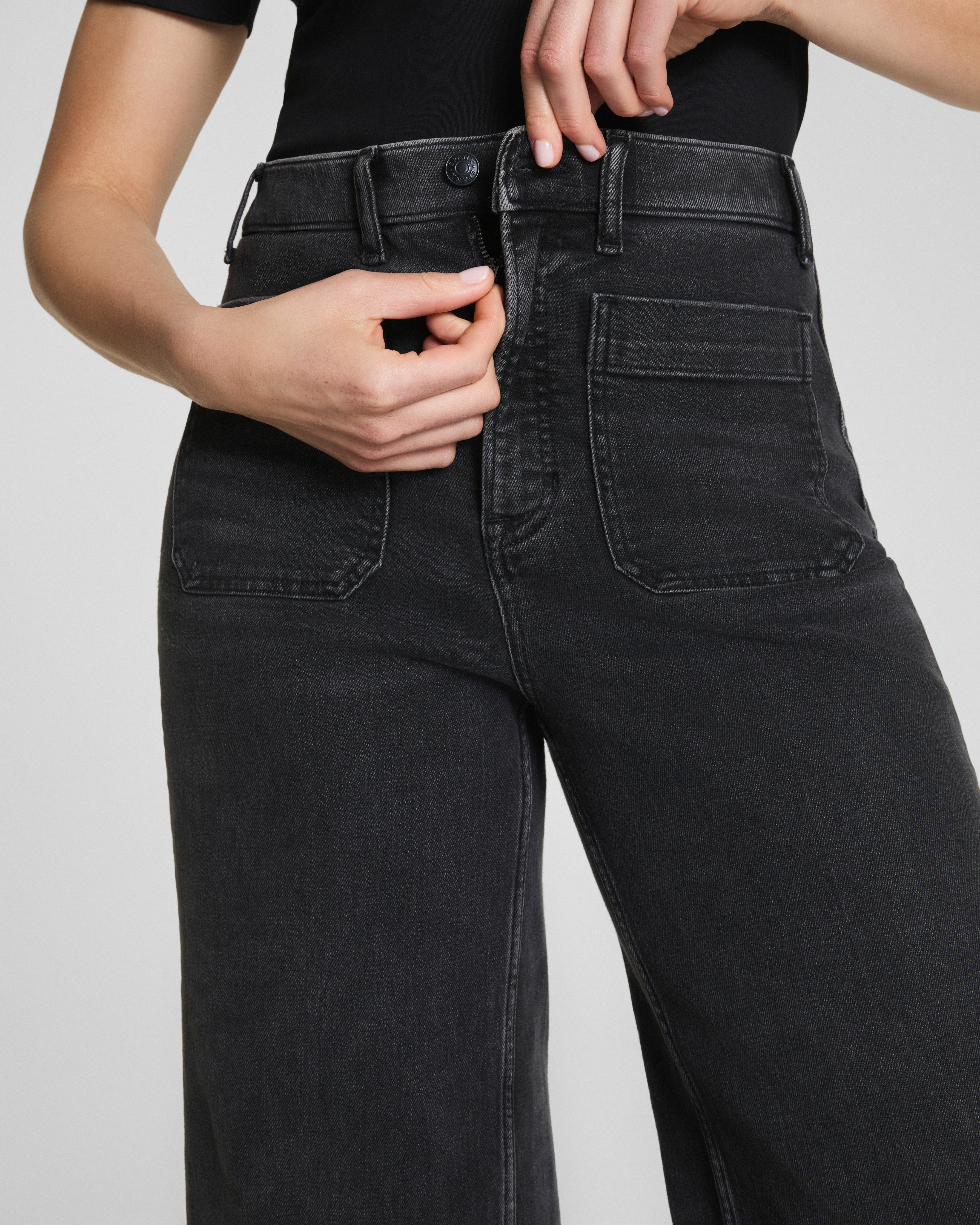 Patch Pockets Cropped Wide Leg Jeans (Buy 2 Free Shipping)
