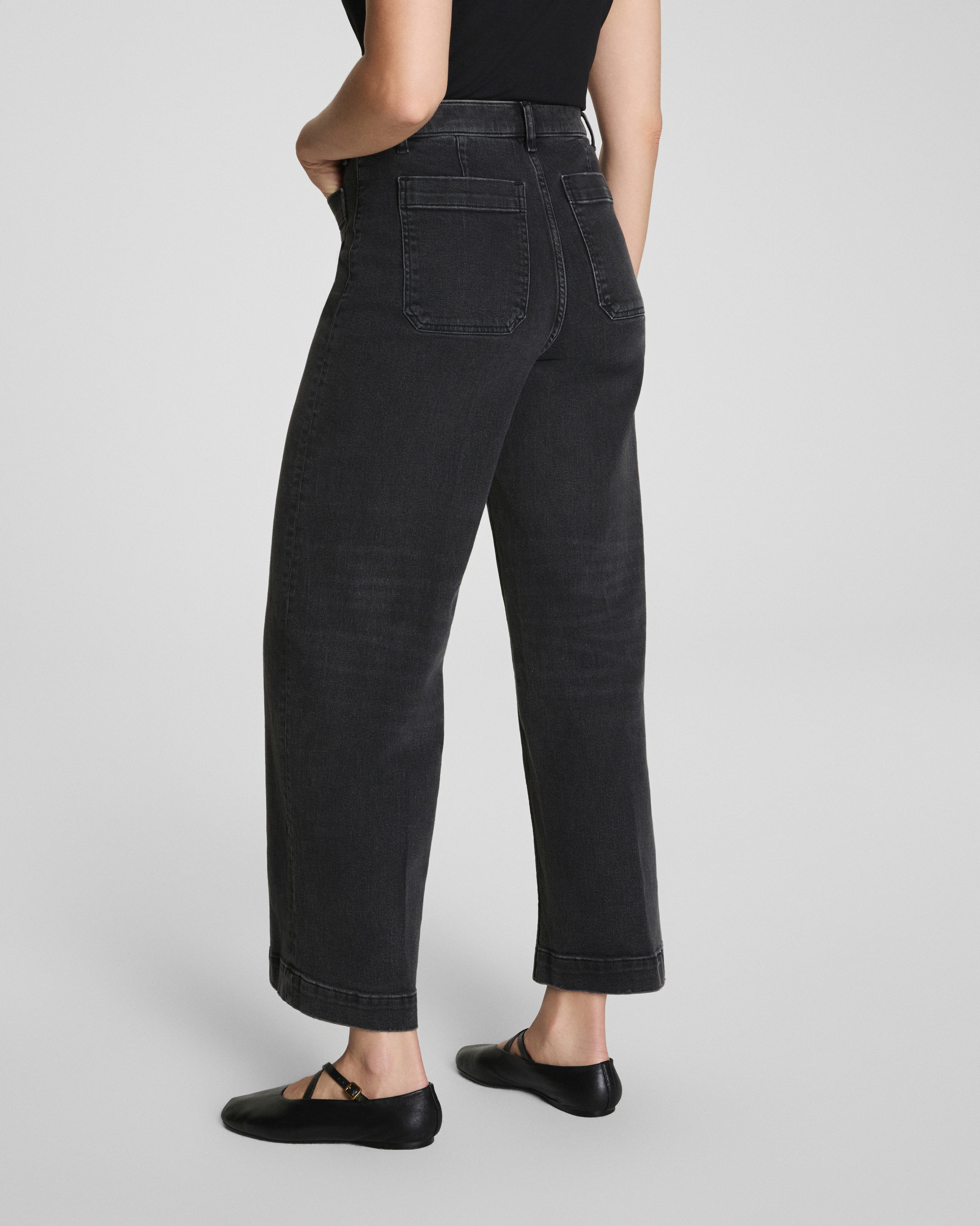 Patch Pockets Cropped Wide Leg Jeans (Buy 2 Free Shipping)
