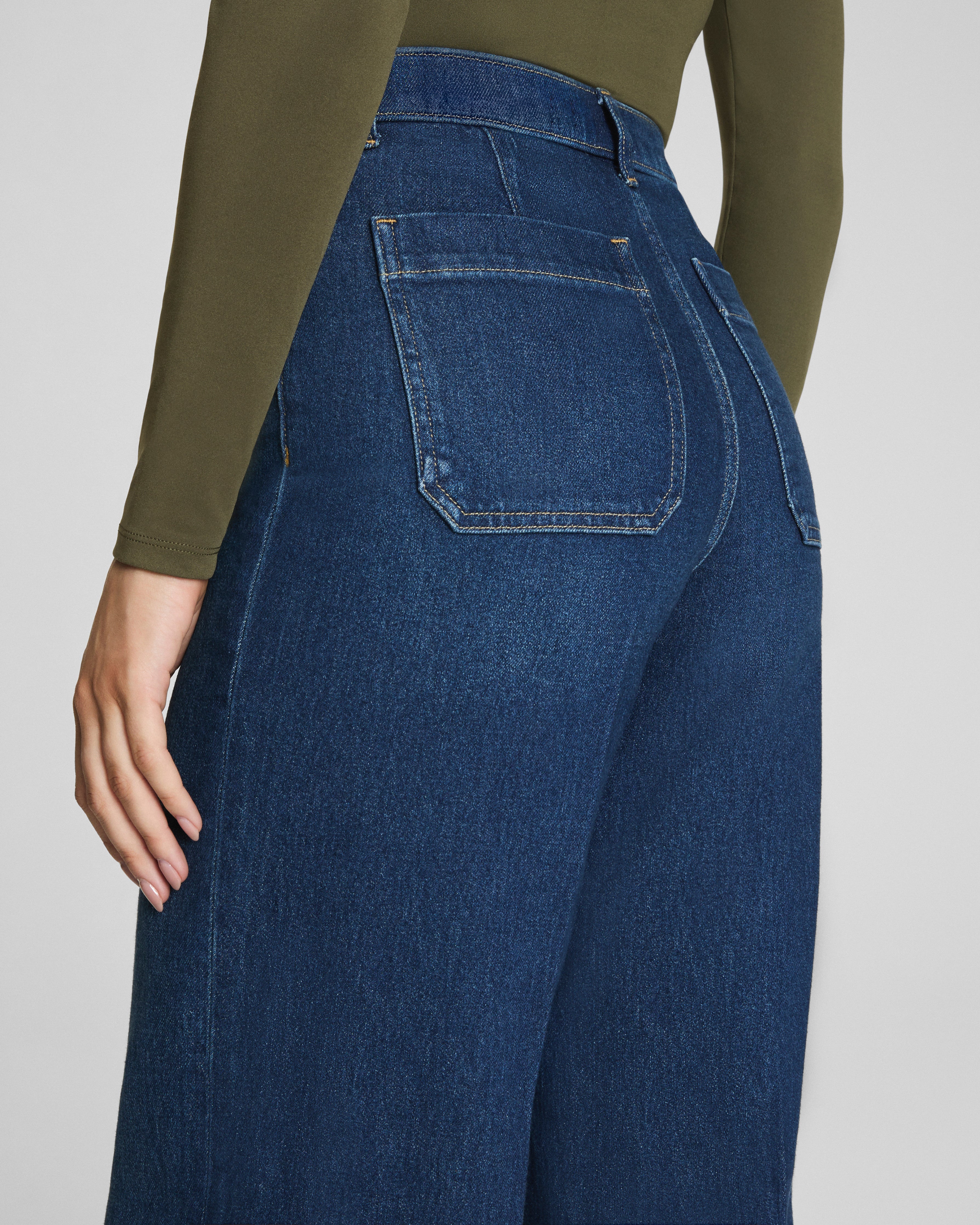 Patch Pockets Cropped Wide Leg Jeans (Buy 2 Free Shipping)
