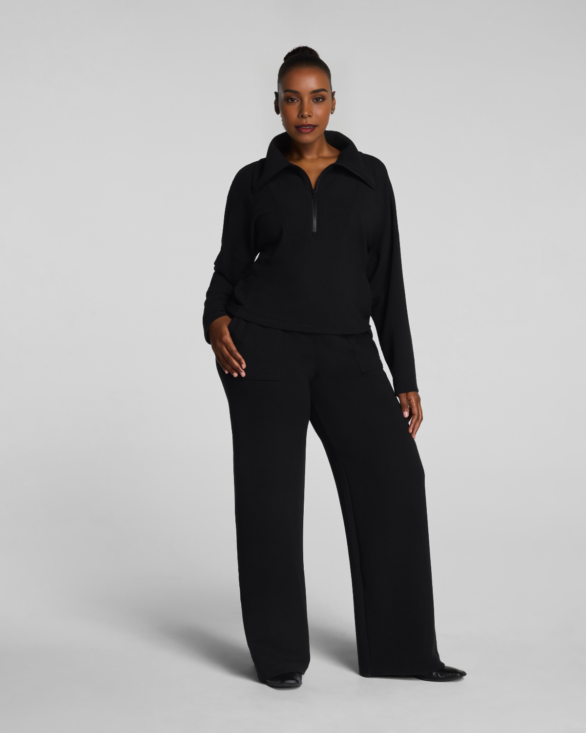 AirEssentials French Rib Half Zip Top Wide Leg Pant Set (Buy 2 Free Shipping)