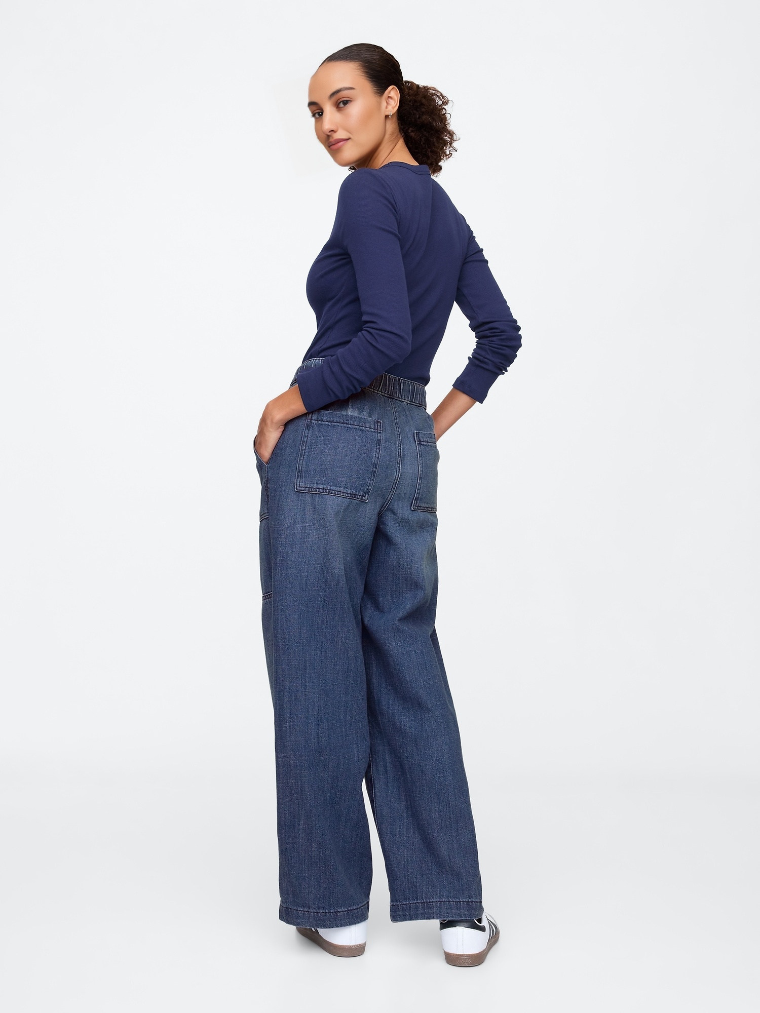 High Rise Seamed Wide-Leg Pull-On Jeans(BUY 2 FREE SHIPPING)