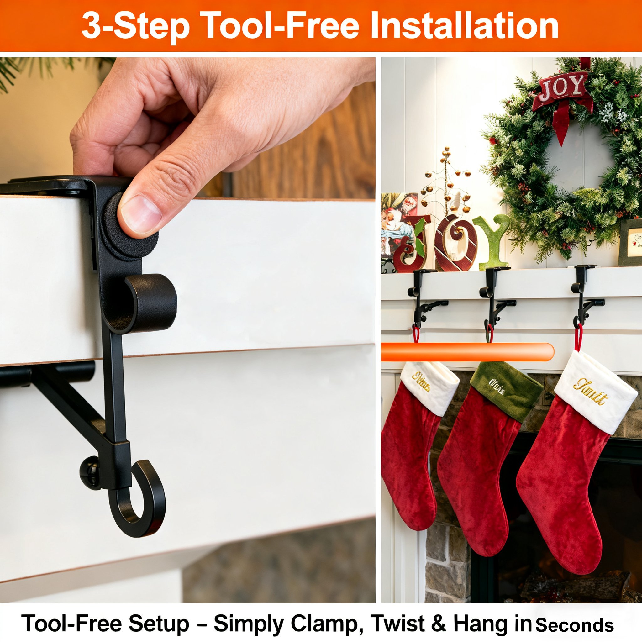 Fireplace Stocking and Garland Hanger