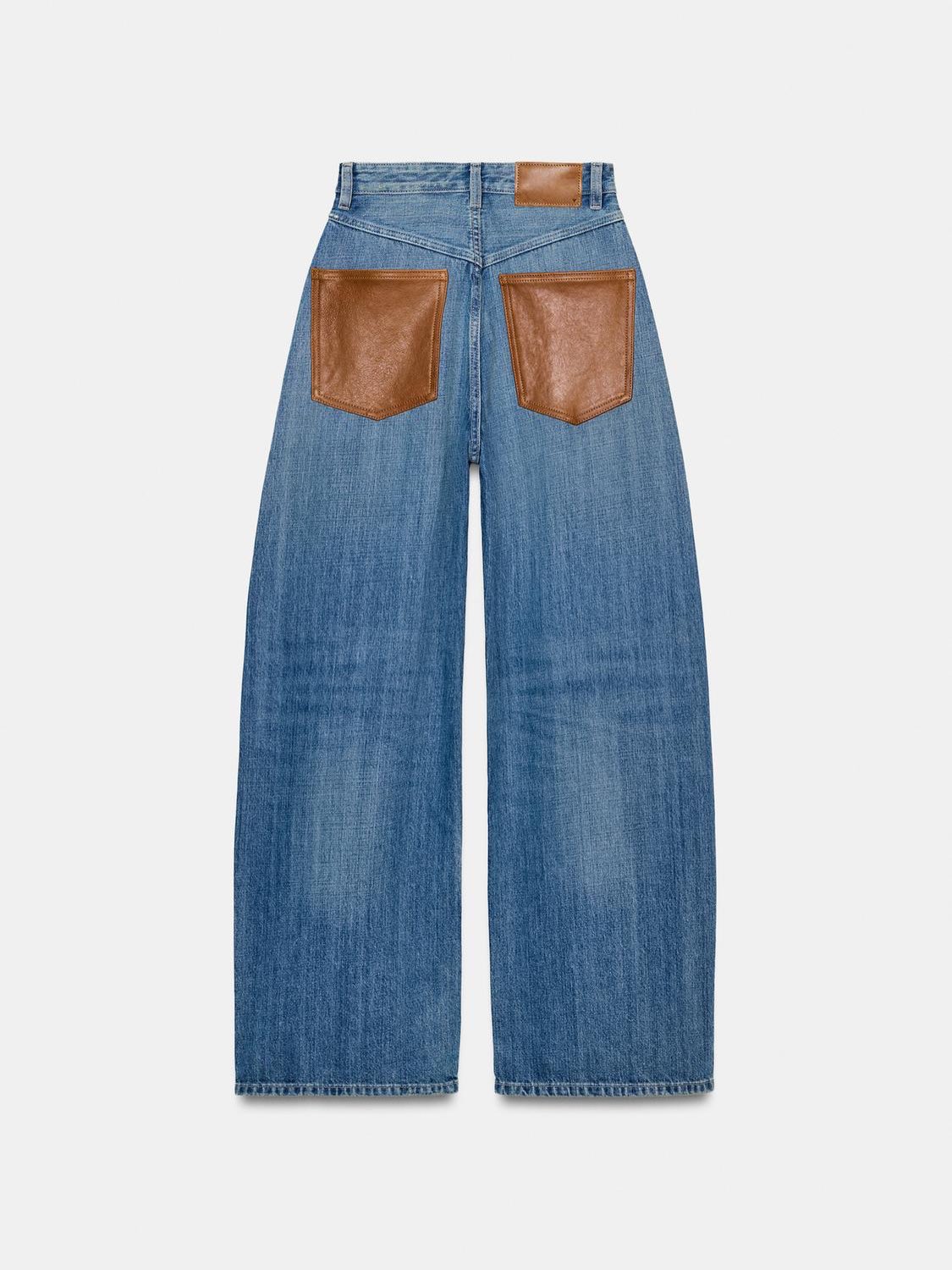 High Rise Leather Pockets Wide Leg Jeans (Buy 2 Free Shipping)