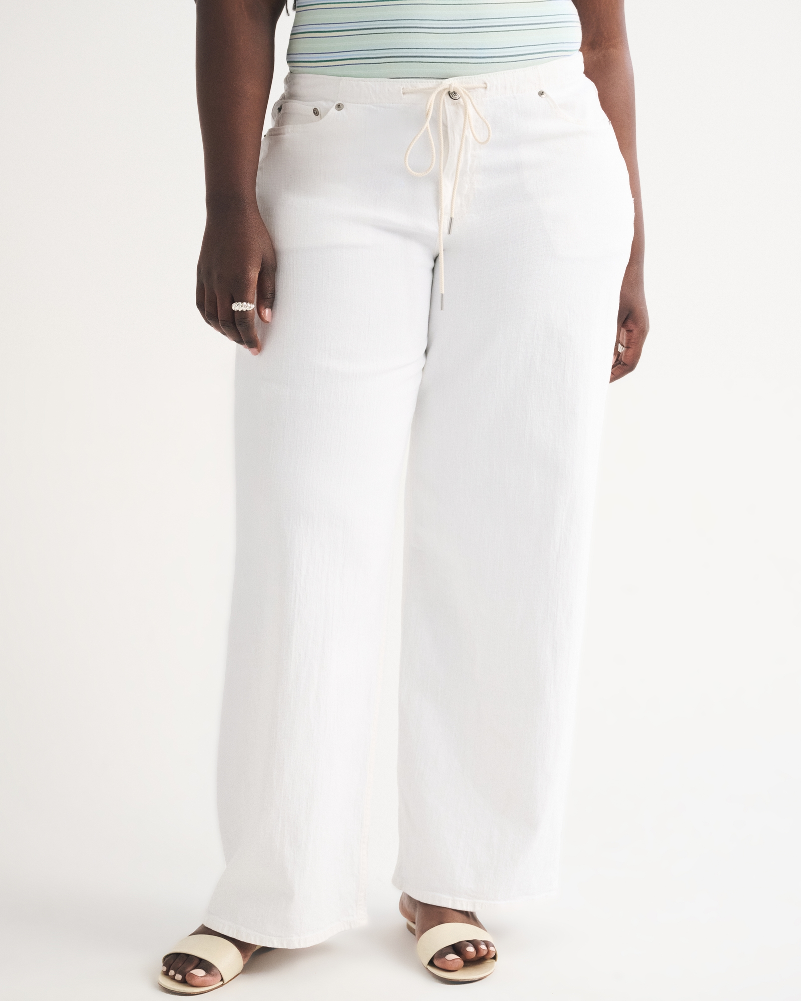 Curve Love Linen-Blend Low Rise Ultra Loose Drawstring Jeans (Buy 2 Free Shipping)