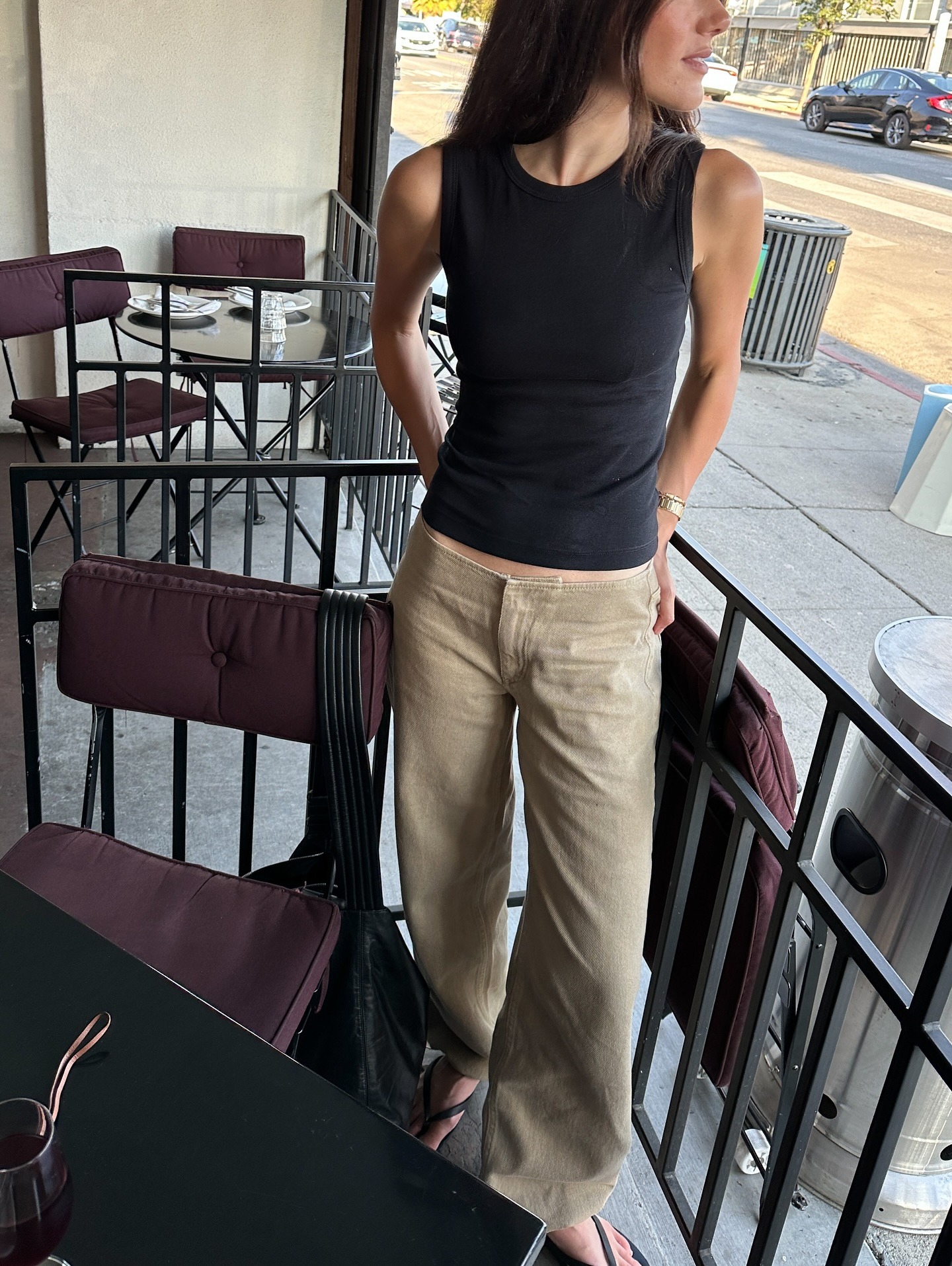 Ilana Torbiner wearing the new Still Here Sport Jeans in the color pear.