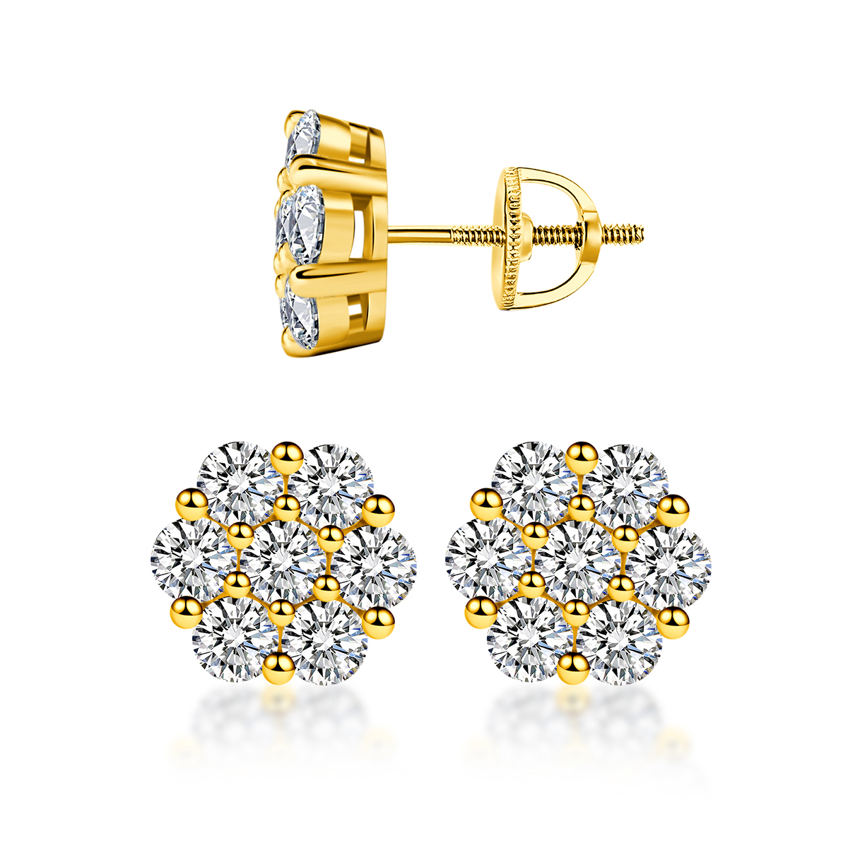 IcyBloom Floral Shine Stud Earrings 925S & VVS Moissanite